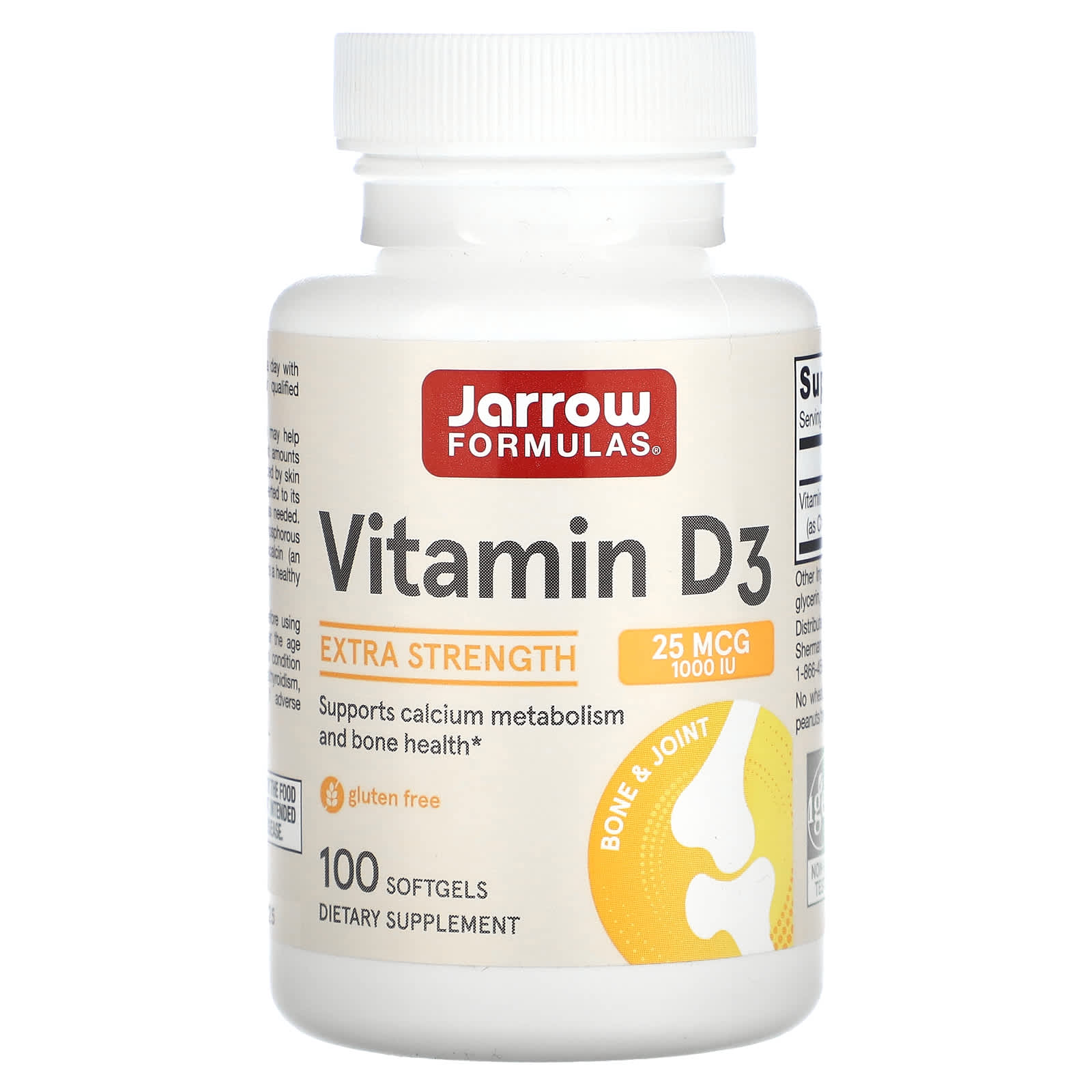 Jarrow Formulas, Vitamin D3, Cholecalciferol, 25 mcg (1,, 100 Softgels UPC 790011300038 | HiLife Vitamins