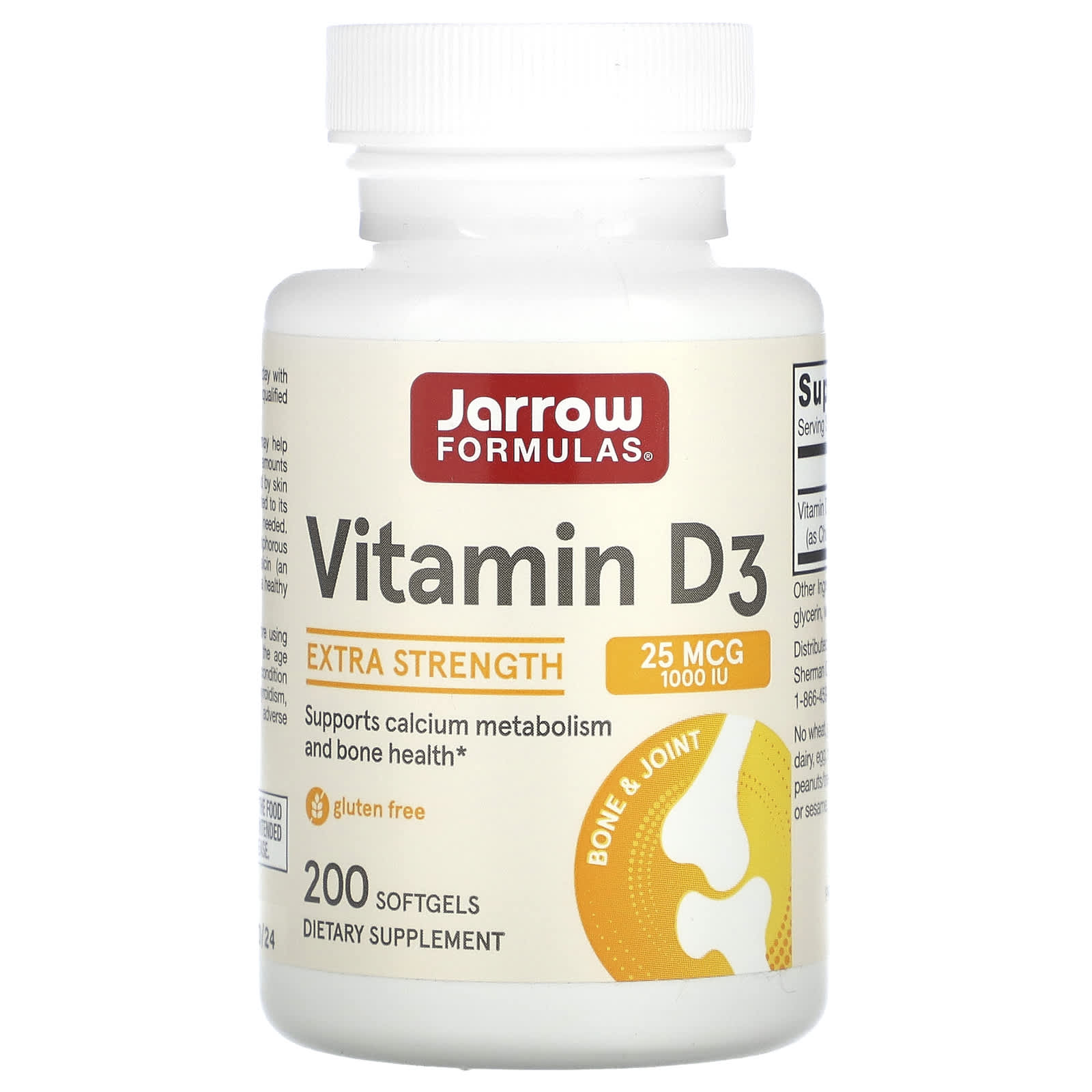 Jarrow Formulas, Vitamin D3, Cholecalciferol, 25 mcg, 200 Softgels UPC 790011300045 | HiLife Vitamins