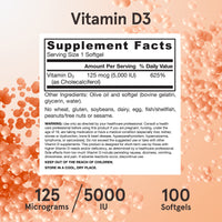 Jarrow Formulas, Vitamin D3, Cholecalciferol, 125 mcg (5, 100 Softgels UPC 790011300052 | Hilife Vitamins