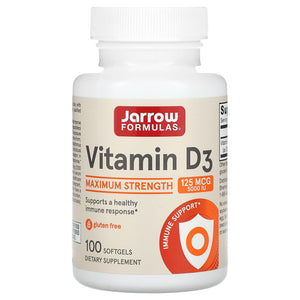 Jarrow Formulas, Vitamin D3, Cholecalciferol, 125 mcg (5, 100 Softgels - 790011300052 | Hilife Vitamins