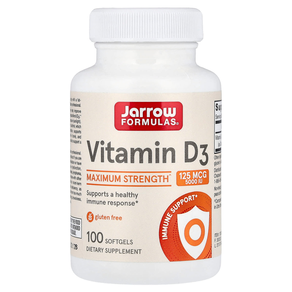 Jarrow Formulas, Vitamin D3, Cholecalciferol, 125 mcg (5, 100 Softgels UPC 790011300052 | Hilife Vitamins