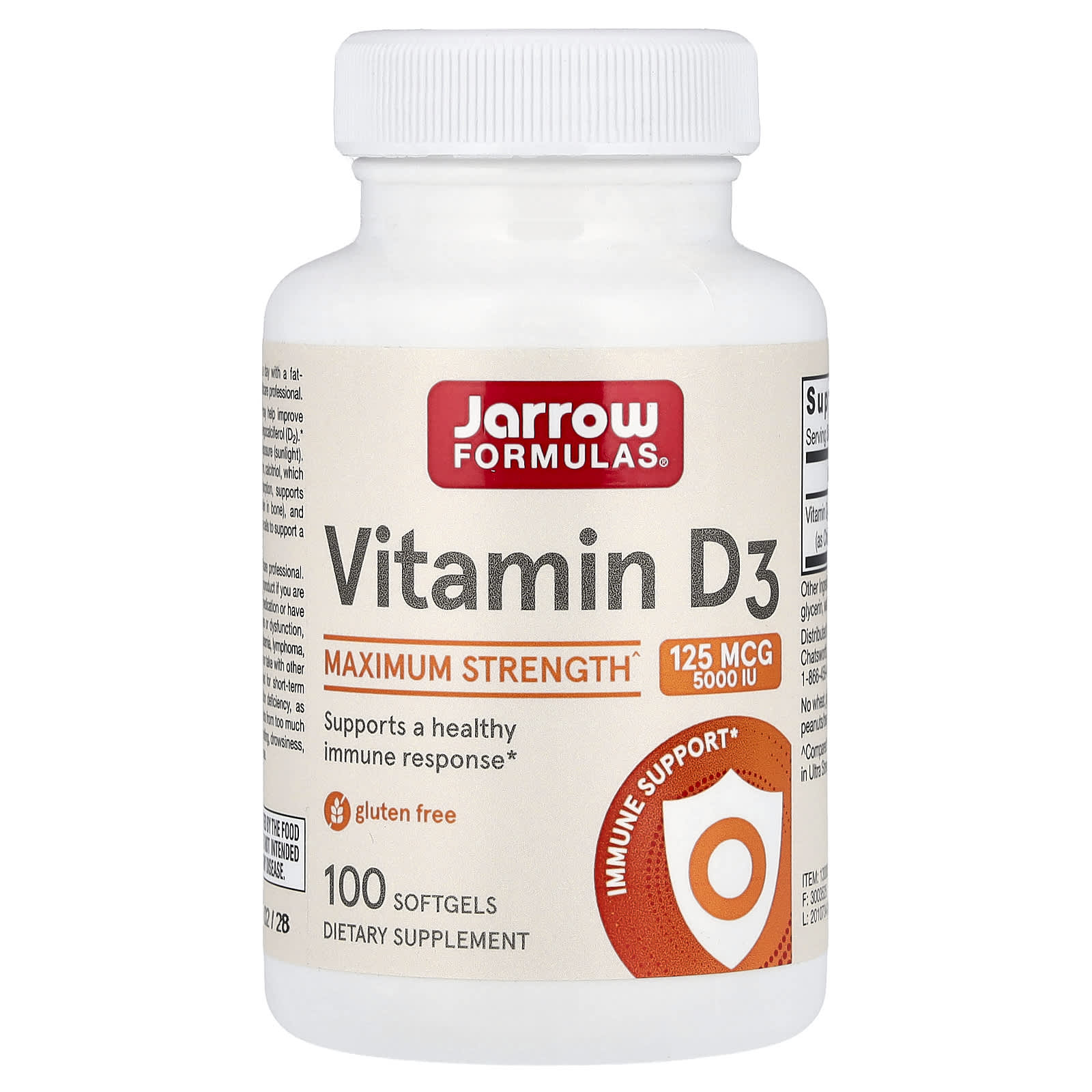 Jarrow Formulas, Vitamin D3, Cholecalciferol, 125 mcg (5, 100 Softgels UPC 790011300052 | Hilife Vitamins