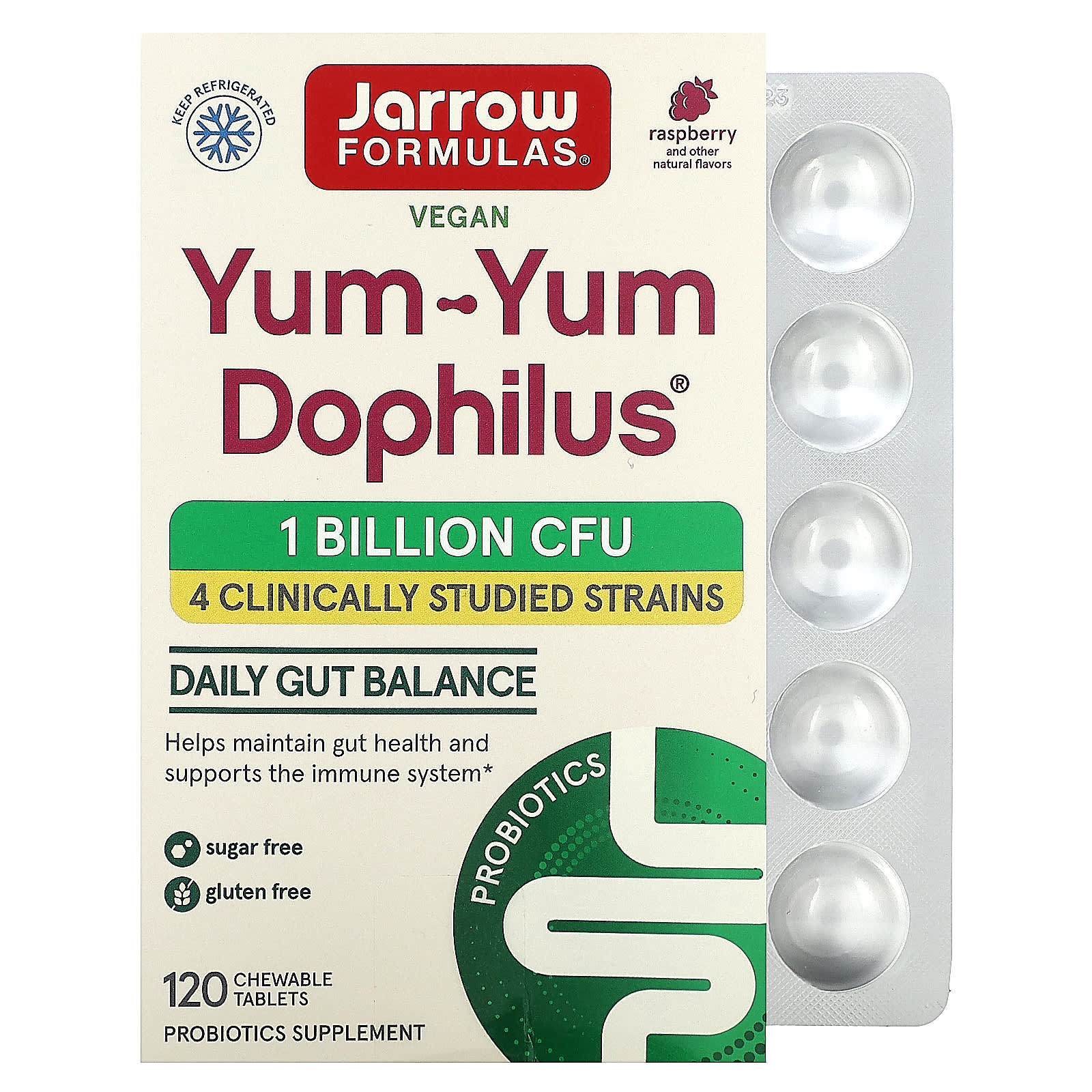 Jarrow Formulas, Yum-Yum Dophilus, Sugar-Free, Natural R, 120 Tablets UPC 790011320050 | HiLife Vitamins