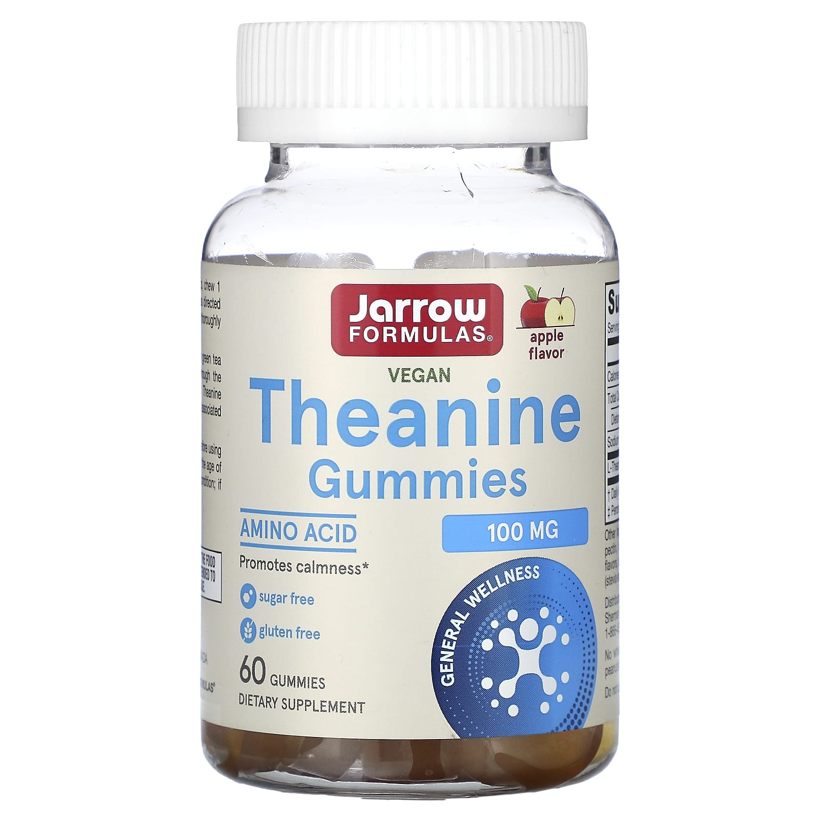 Jarrow Formulas, Theanine Gummies, Sugar Free, Apple Fla, 60 GUMMIES UPC 790011320081 | HiLife Vitamins