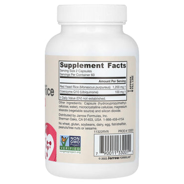Jarrow Formulas, Red Yeast Rice +Co-Q10, 120 Veggie Caps UPC 790011330011 | HiLife Vitamins