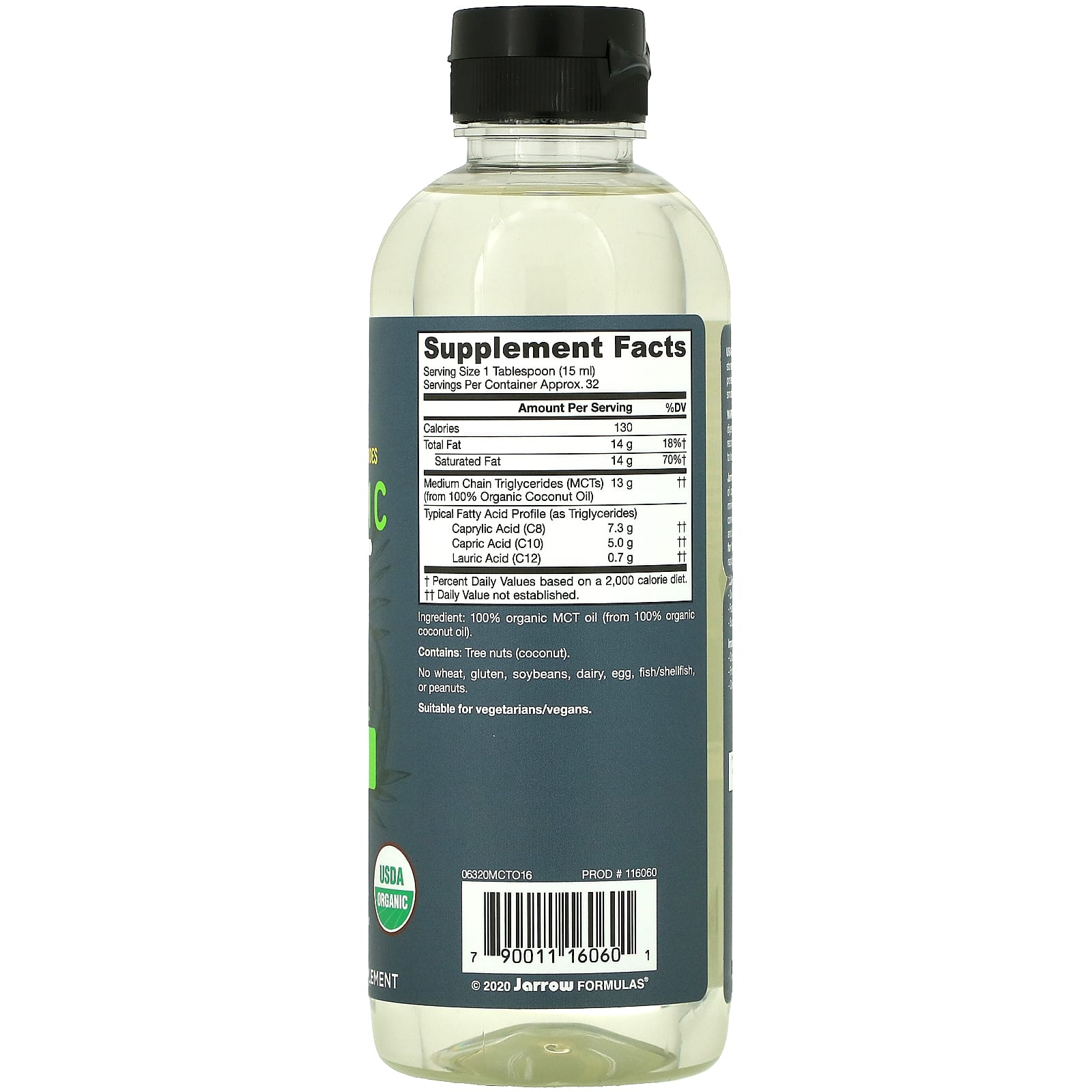Jarrow, Organic MCT Oil, Unflavored, 16 Fl Oz UPC 790011160601 | HiLife Vitamins
