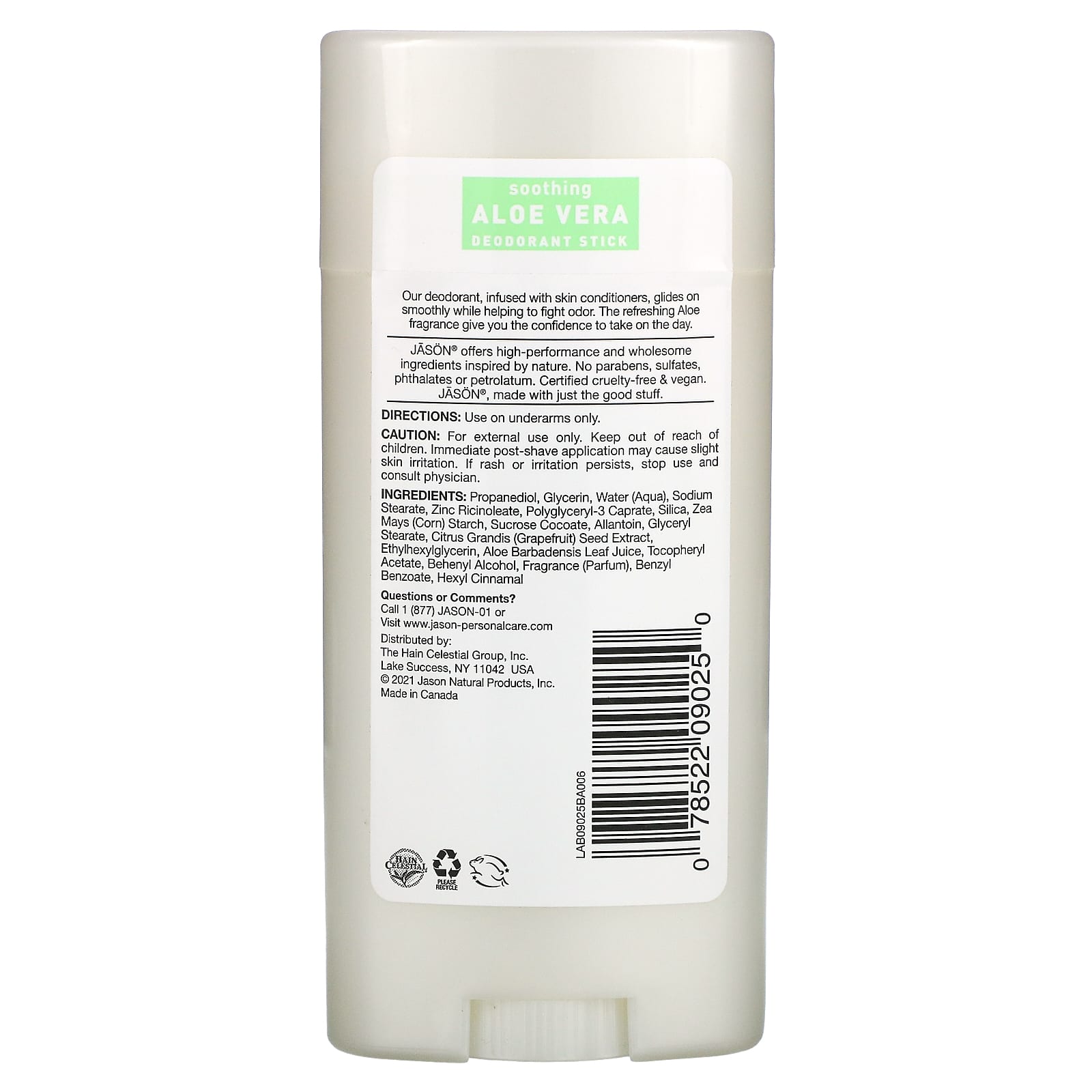 Jason, Deodorant Aloe Vera Stick, 2.5 Oz UPC 078522090250 | HiLife Vitamins