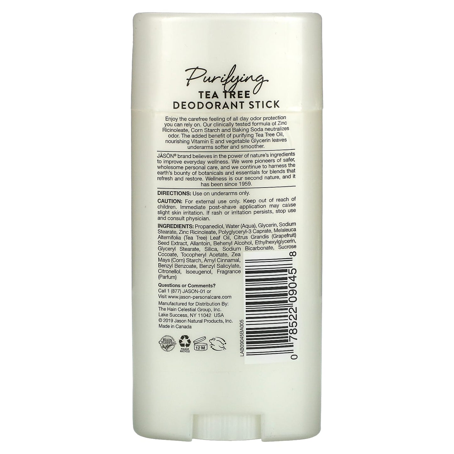 Jason, Deodorant Tea Tree Oil Stick, 2.5 Oz UPC 078522090458 | Hilife Vitamins