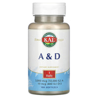 Kal, A & D, 100 Softgels UPC 021245060109 | HiLife Vitamins