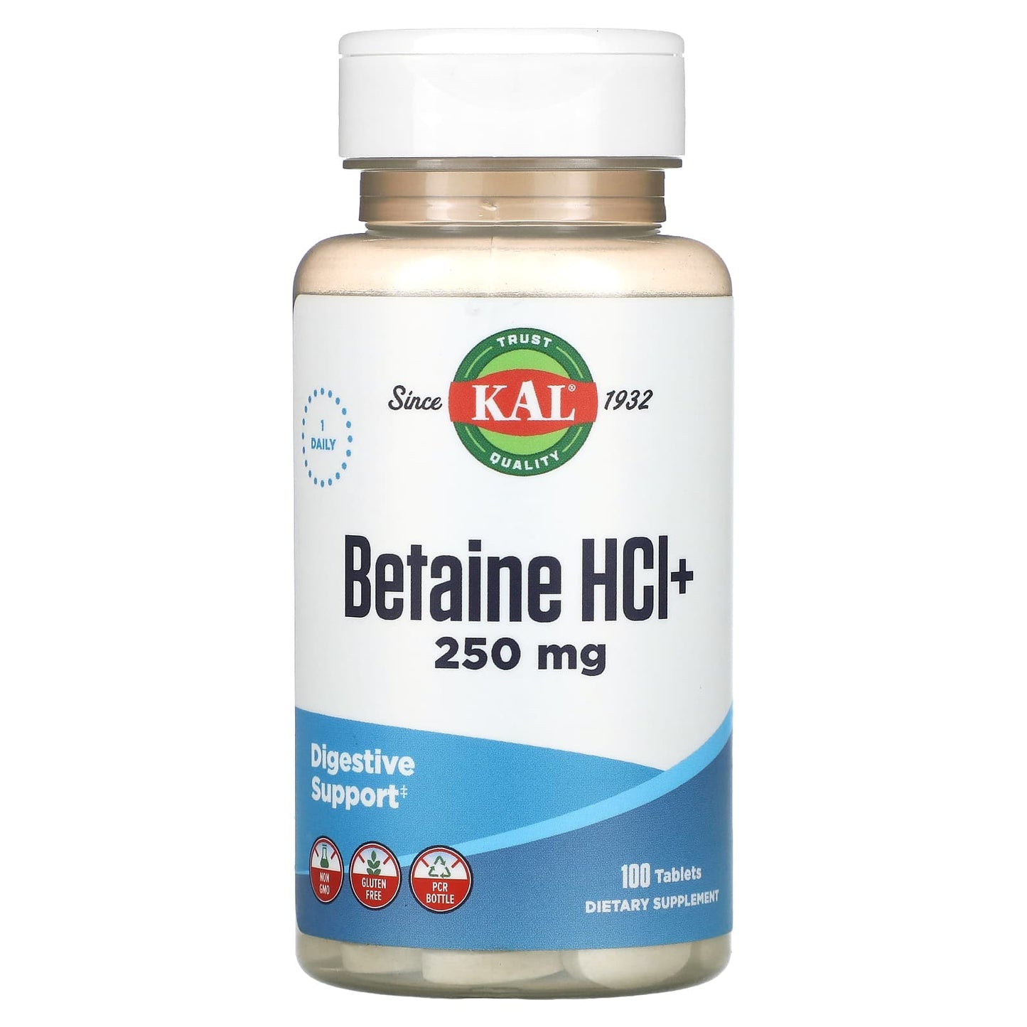 Kal, Betaine HCl+ 250mg, 100 Tablets UPC 021245102656 | HiLife Vitamins