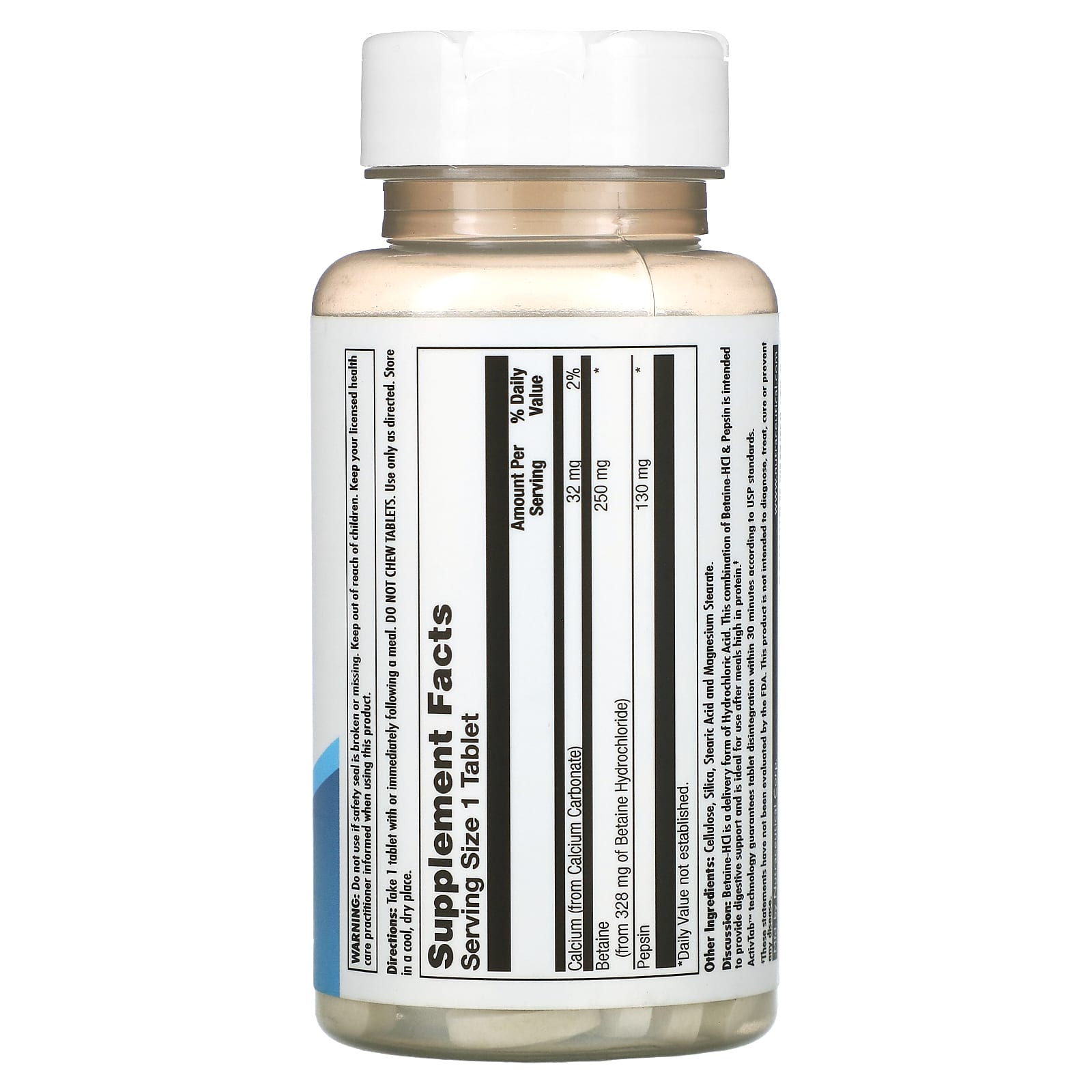 Kal, Betaine HCl+ 250mg, 100 Tablets UPC 021245102656 | HiLife Vitamins