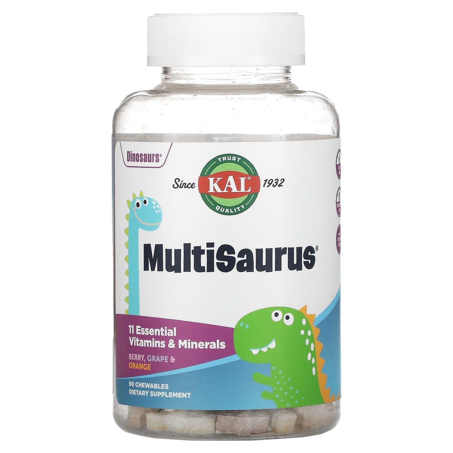 Kal, MultiSaurusMixed Flavors, 90 Chewables UPC 021245134626 | HiLife Vitamins