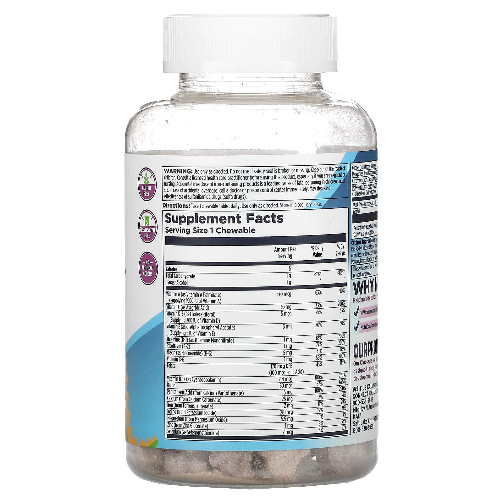 Kal, MultiSaurusMixed Flavors, 90 Chewables UPC 021245134626 | HiLife Vitamins