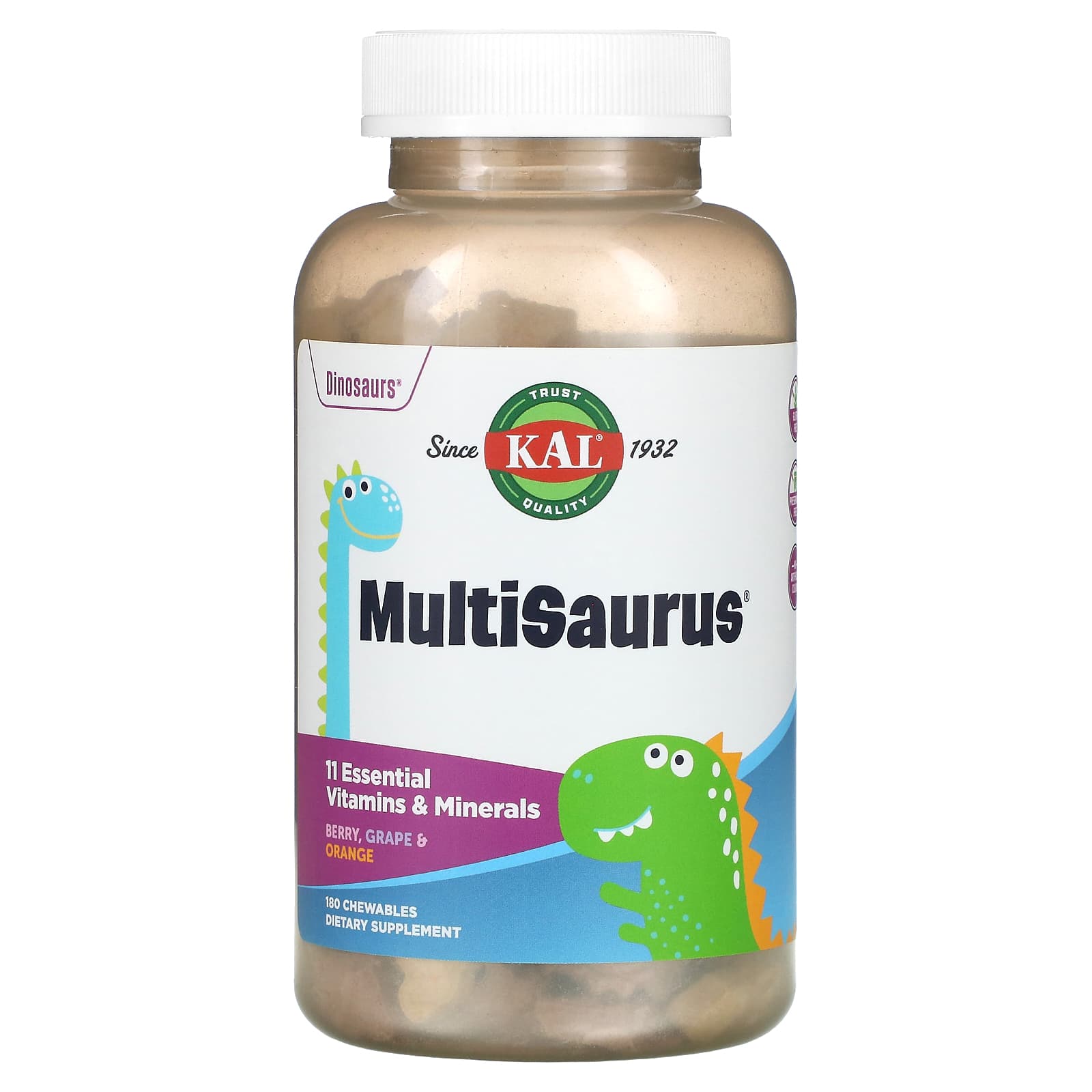 Kal, MultiSaurusMixed Flavors, 180 Chewables UPC 021245134633 | HiLife Vitamins