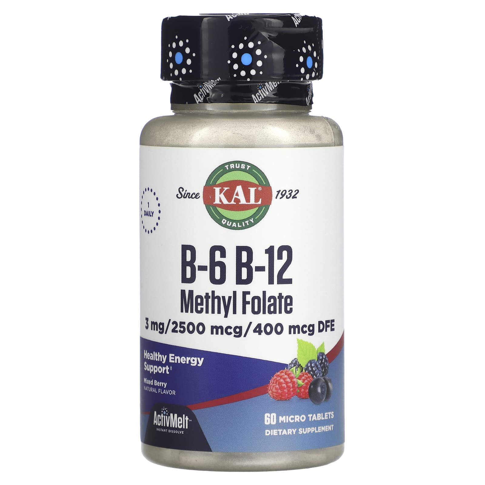 Kal, B-6 B-12 Methyl Folate Activmelt, 60 Lozenges UPC 021245291510 | HiLife Vitamins