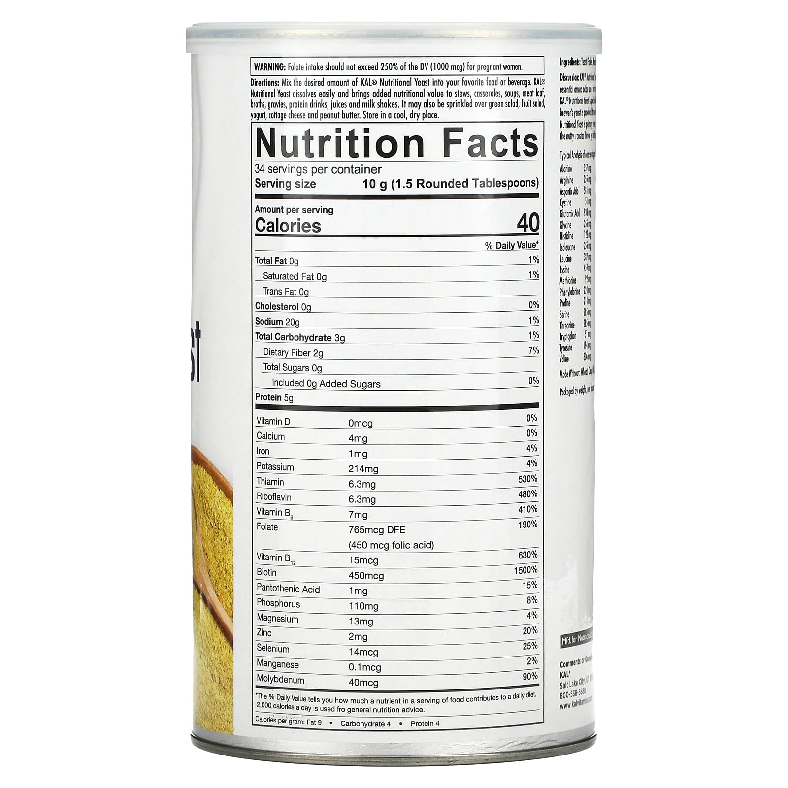 Kal, Yeast Nutritional Flakes, 12 Oz UPC 021245380009 | HiLife Vitamins