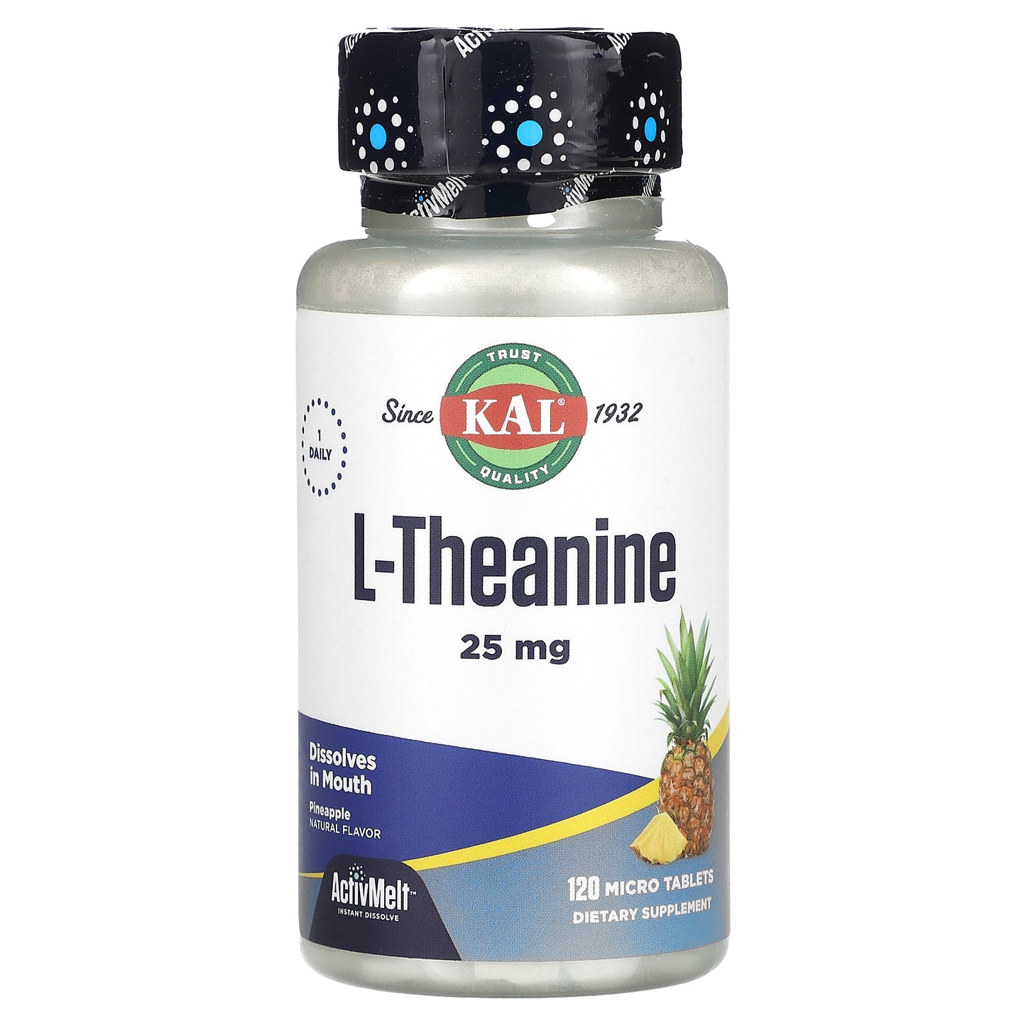 Kal, L-Theanine, Pineapple, 25 mg, 120 Lozenges UPC 021245407577 | HiLife Vitamins