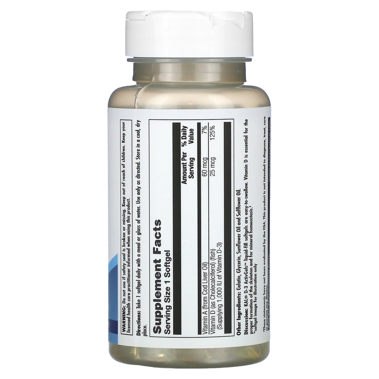 Kal, D-3 , 25 mcg (1,000 IU), 200 Softgels UPC 021245428589 | HiLife Vitamins