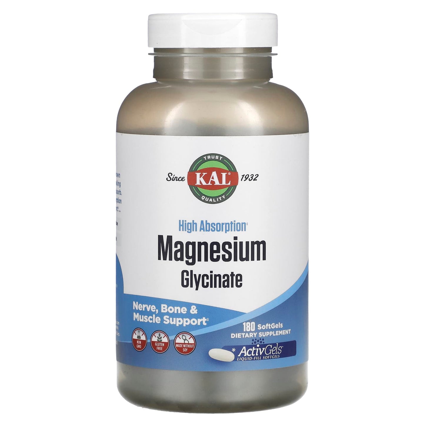 Kal, High Absorption Magnesium Glycinate, 180 Softgels UPC 021245428923 | HiLife Vitamins