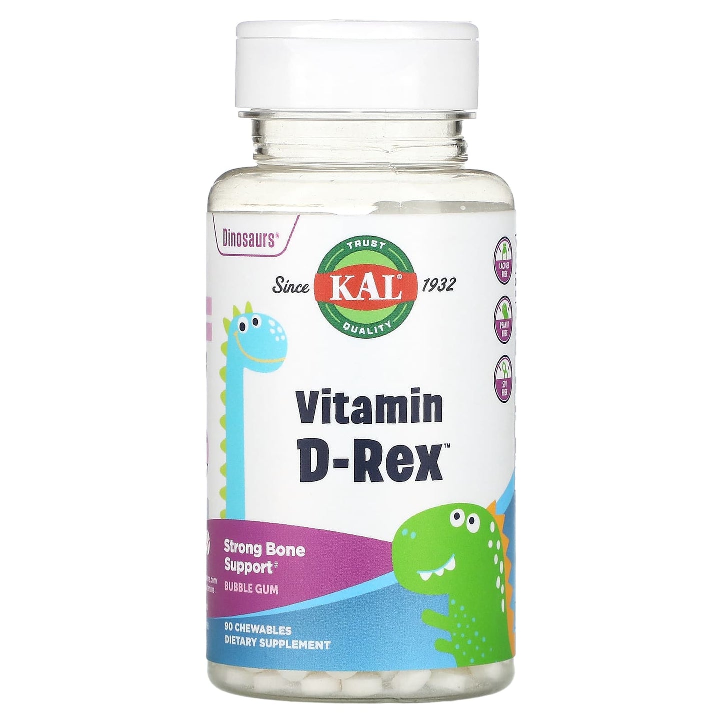 Kal, Vitamin D-Rex Bubble Gum 400iu, 90 Chewables UPC 021245462026 | HiLife Vitamins