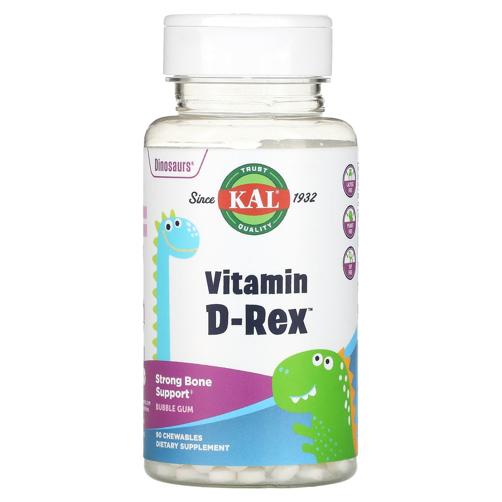 Kal, Vitamin D-Rex Bubble Gum 400iu, 90 Chewables UPC 021245462026 | HiLife Vitamins