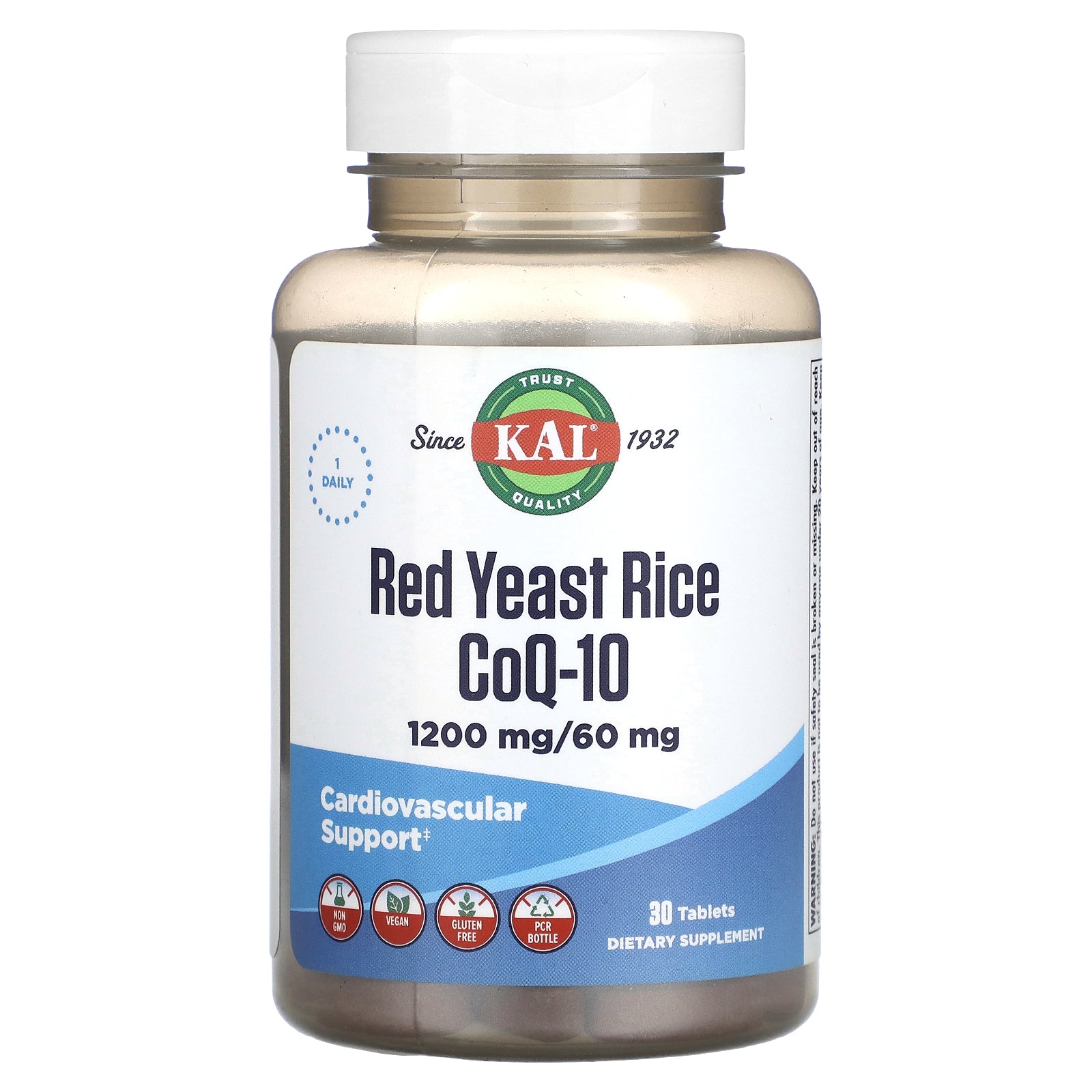 Kal, Red Yeast Rice, CoQ-10, 1,200 mg/ 60 mg, 30 Tablets UPC 021245485476 | HiLife Vitamins