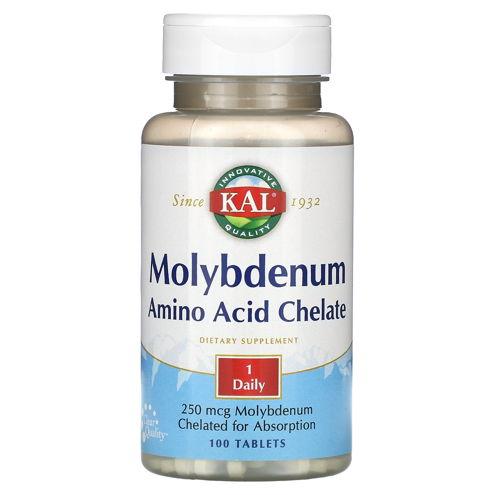 Kal, Molybdenum Amino Acid Chelate, 250 mcg, 100 Tablets UPC 021245496151 | HiLife Vitamins