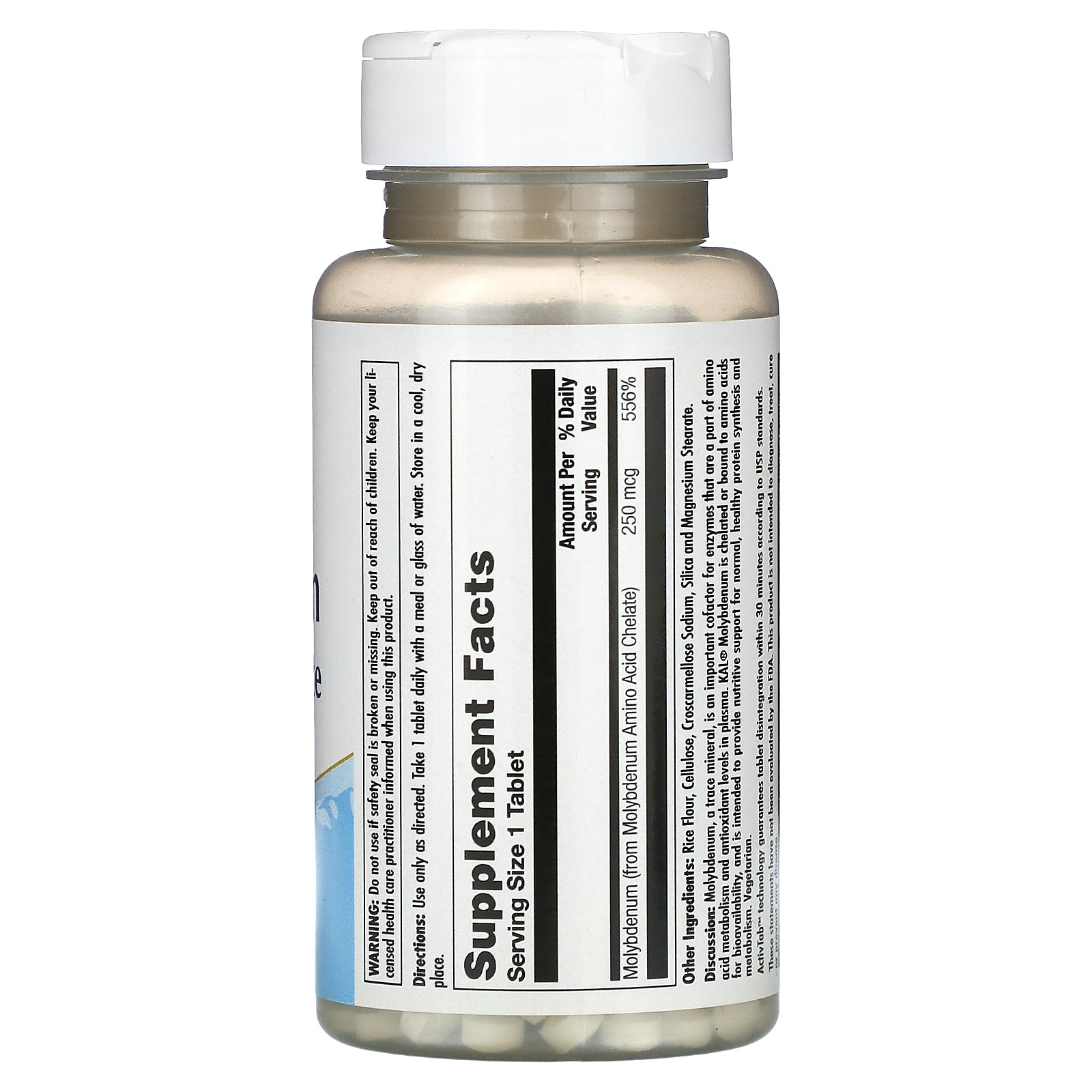 Kal, Molybdenum Amino Acid Chelate, 250 mcg, 100 Tablets UPC 021245496151 | HiLife Vitamins