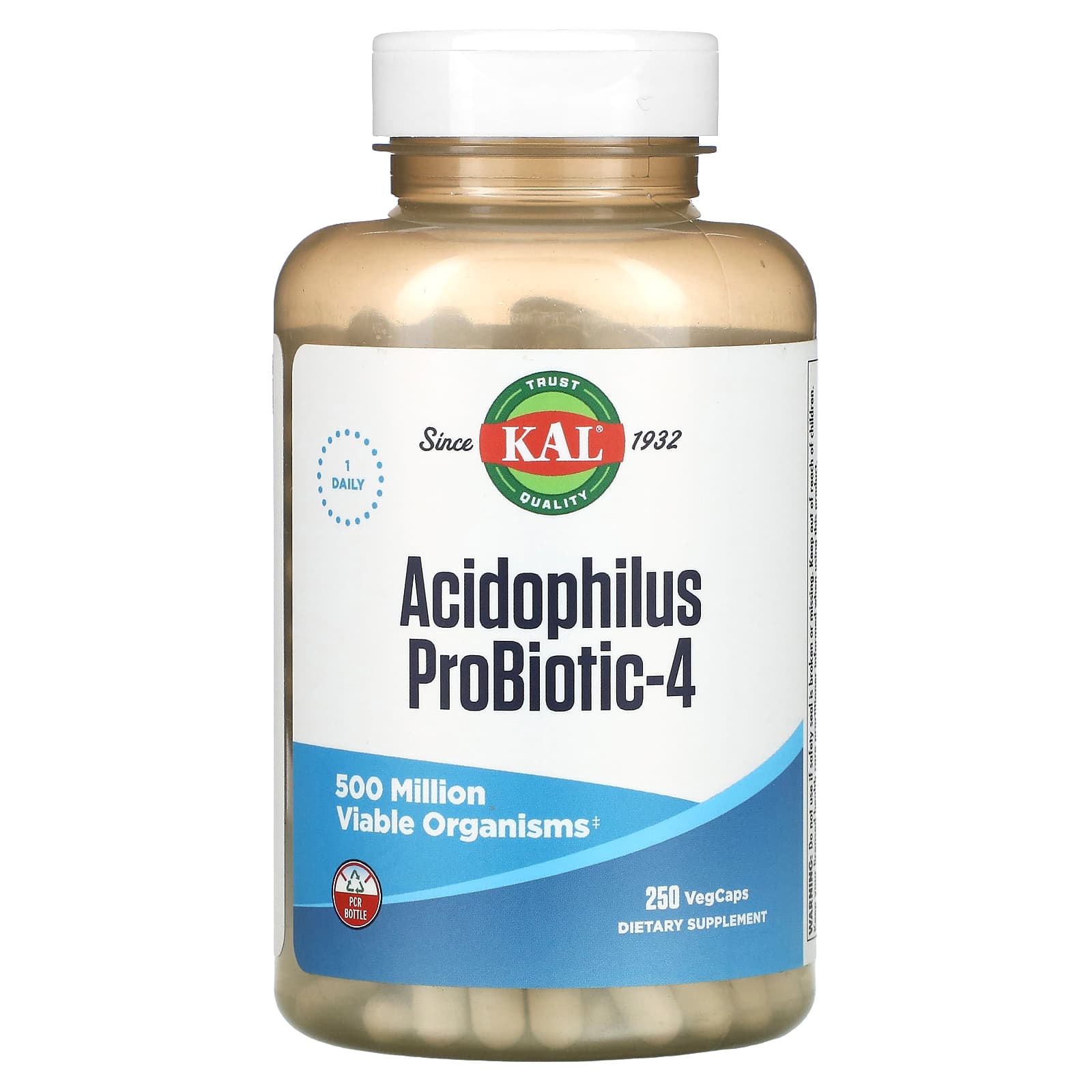 Kal, Acidophilus Probiotic-4 500mg, 250 Capsules UPC 021245500186 | HiLife Vitamins