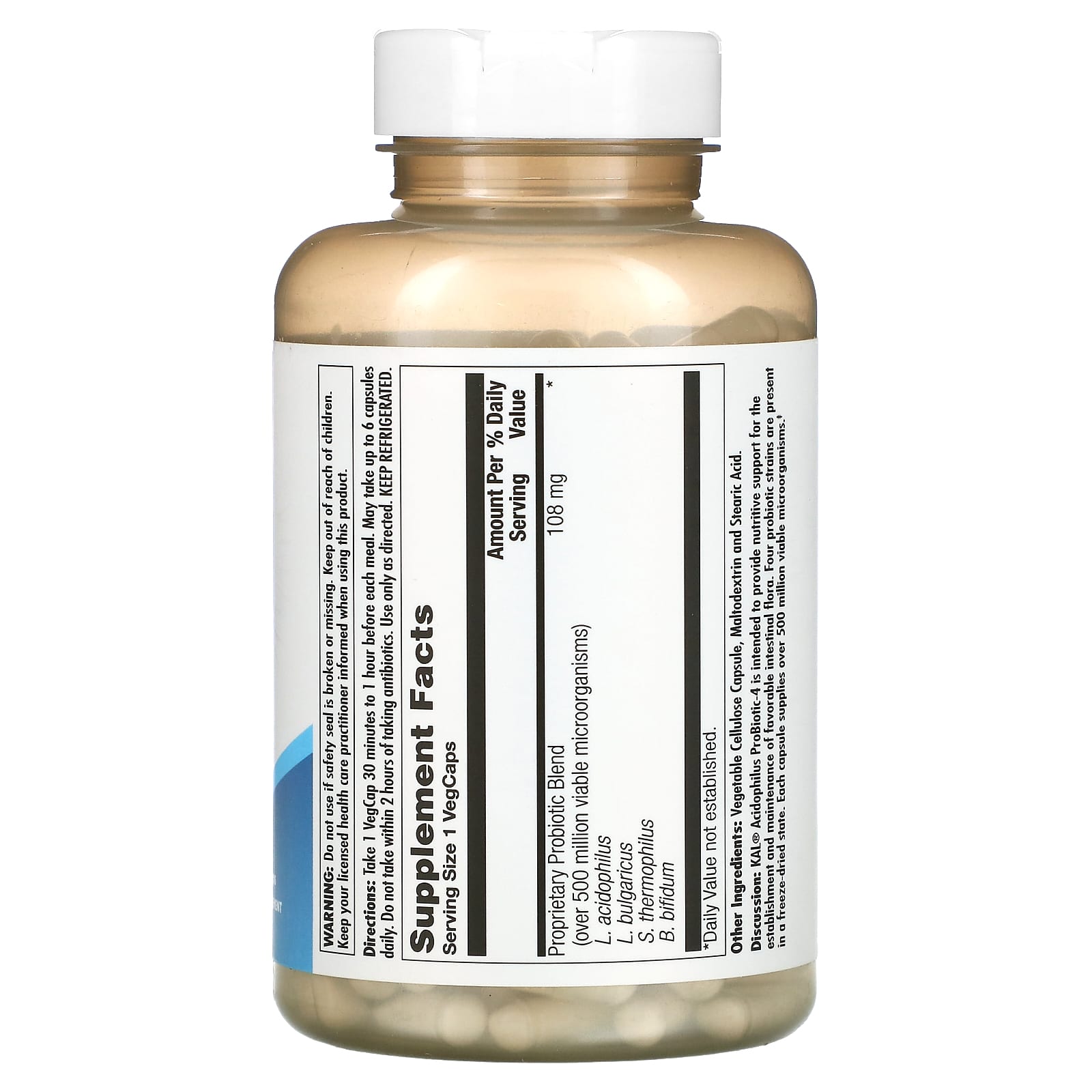 Kal, Acidophilus Probiotic-4 500mg, 250 Capsules UPC 021245500186 | HiLife Vitamins