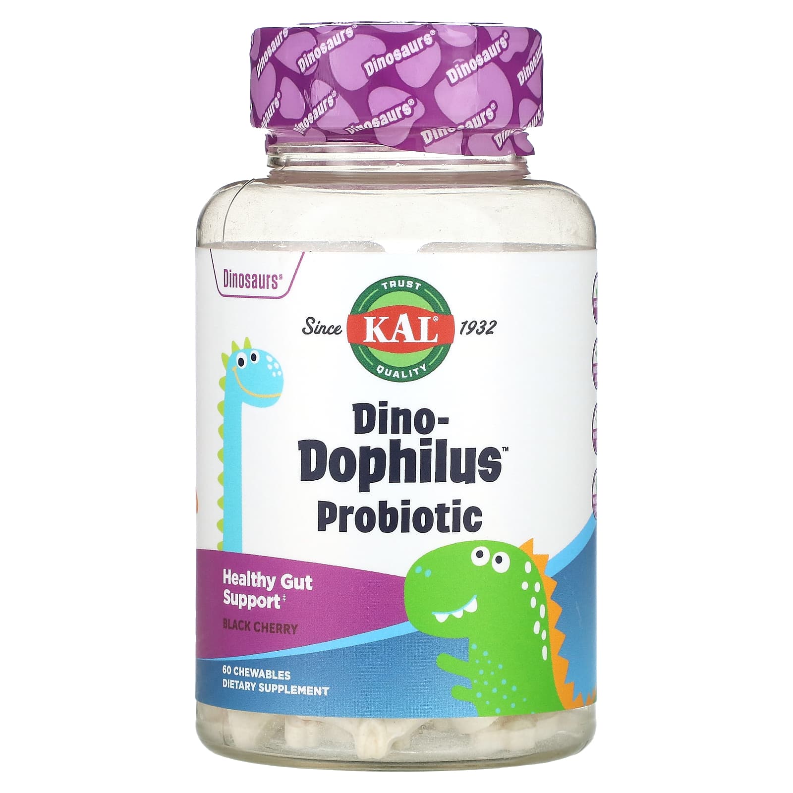Kal, DinoDophilus Black Cherry 2bil, 60 Chewables UPC 021245502005 | HiLife Vitamins