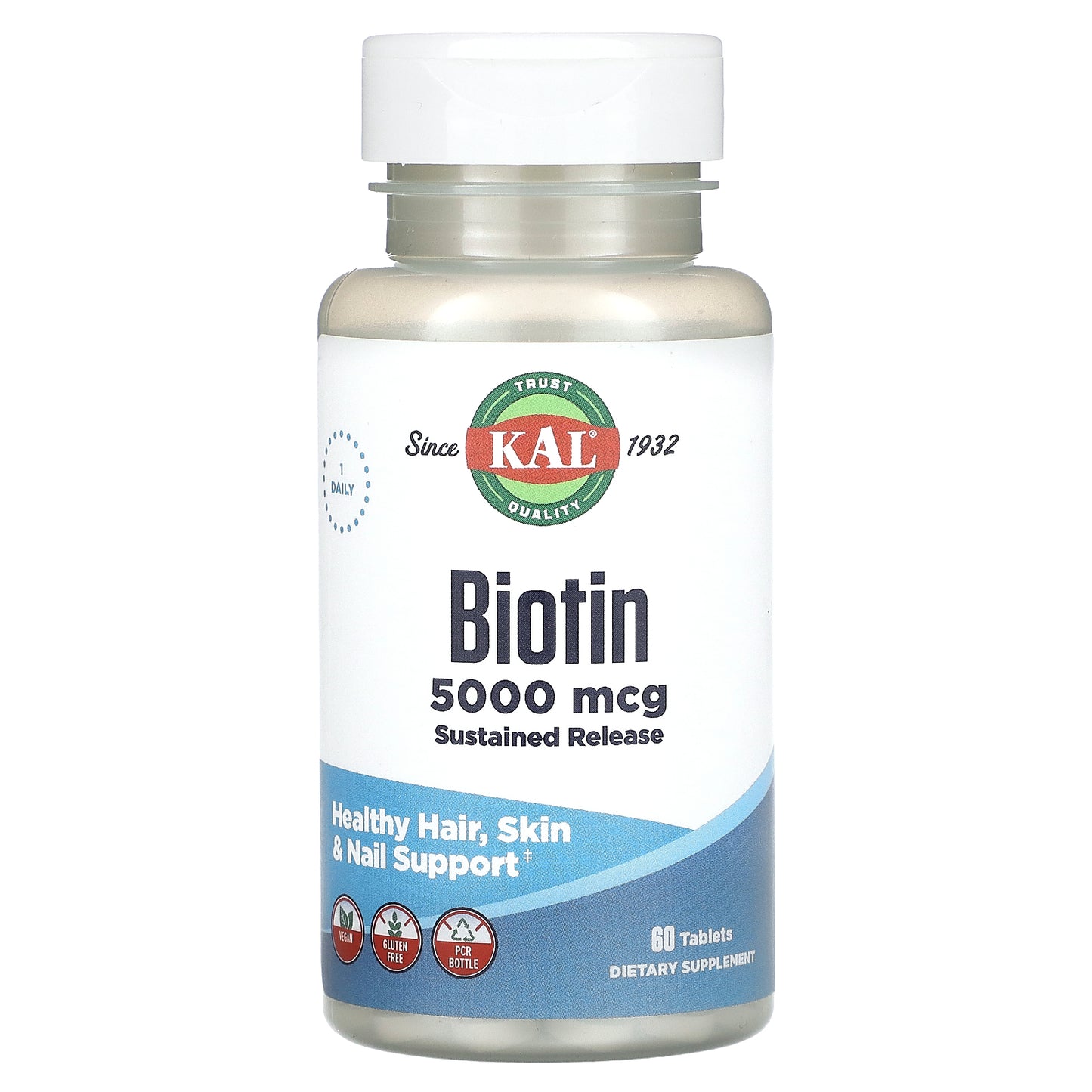 Kal, Biotin, Sustained Release, 5,000 mcg, 60 Tablets UPC 021245536758 | HiLife Vitamins