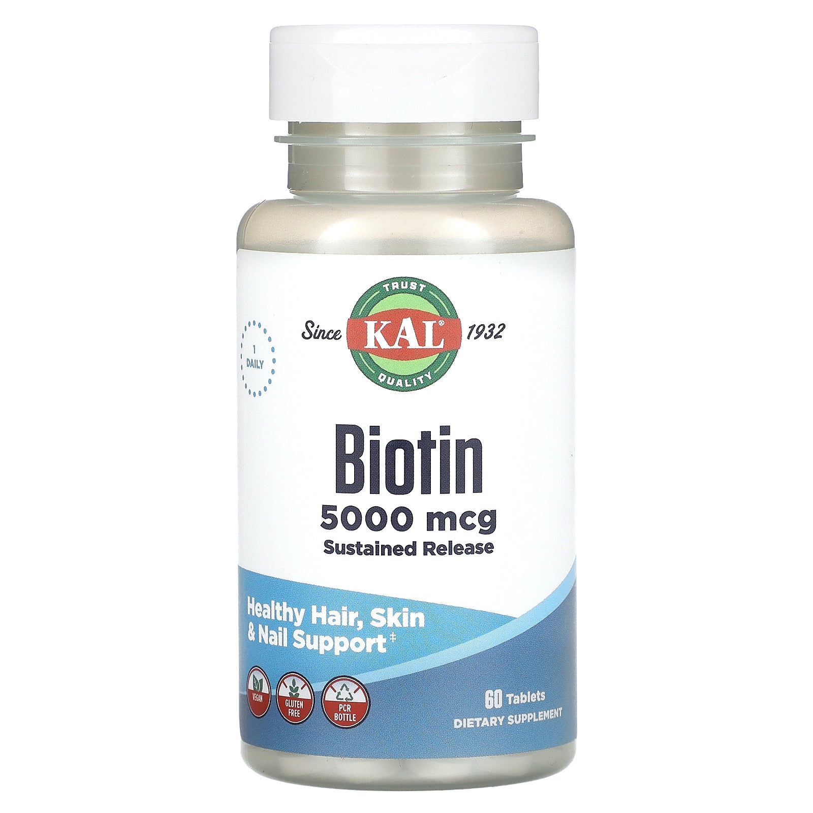 Kal, Biotin, Sustained Release, 5,000 mcg, 60 Tablets UPC 021245536758 | HiLife Vitamins