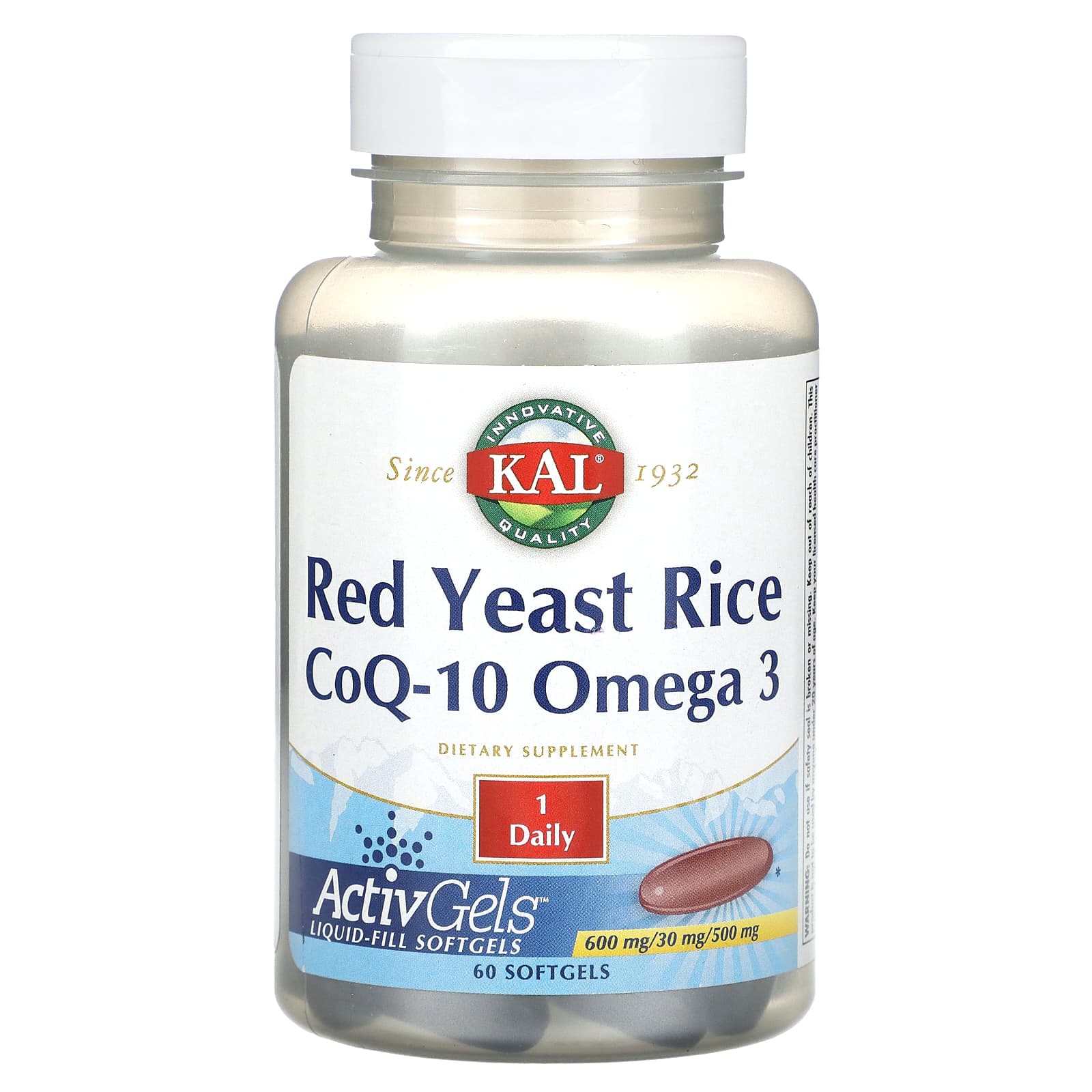 Kal, Red Yeast Rice, CoQ-10, Omega 3, 60 Softgels UPC 021245547969 | HiLife Vitamins