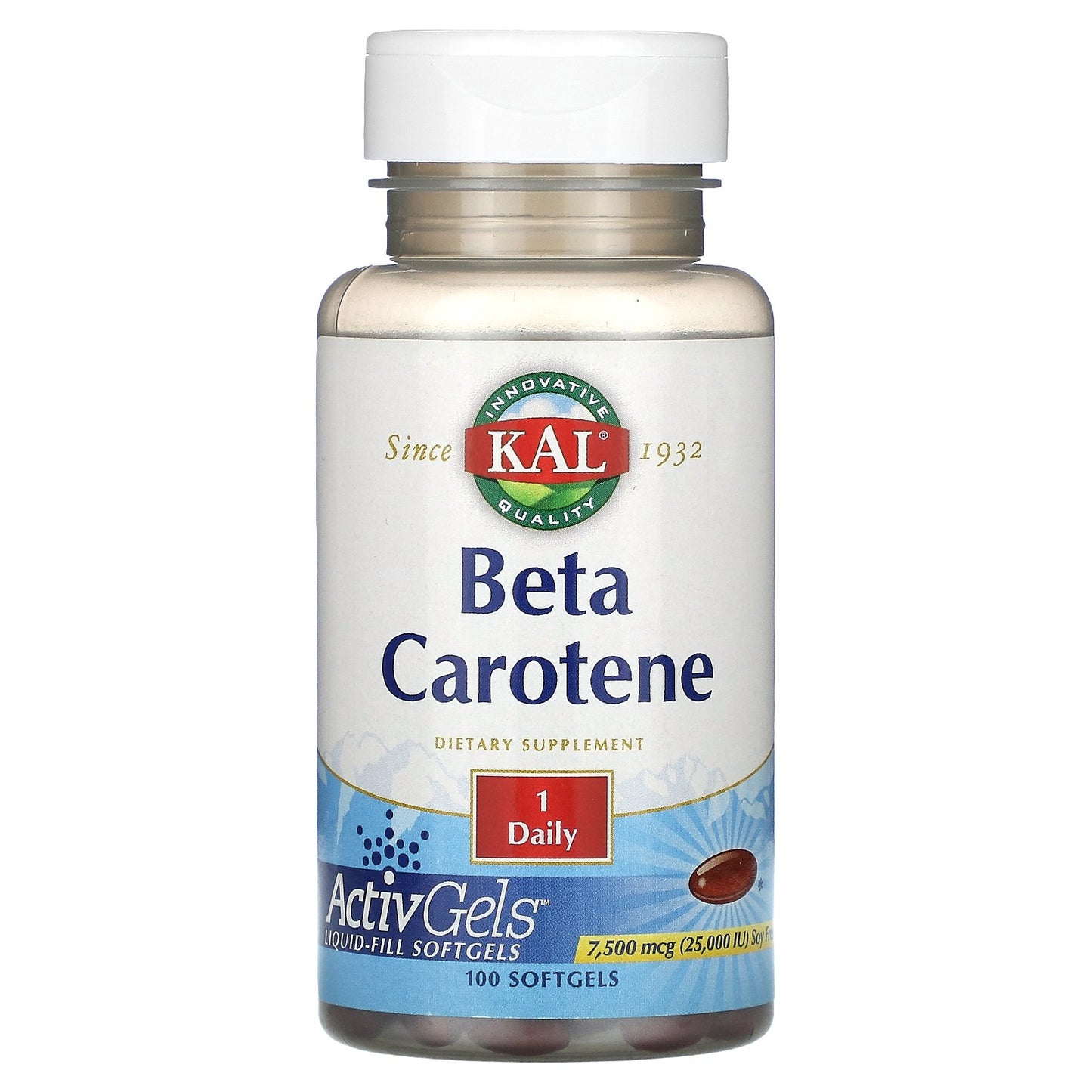 Kal, Beta Carotene, 7,500 mcg (25,000 IU), 100 Softgels UPC 021245548348 | HiLife Vitamins