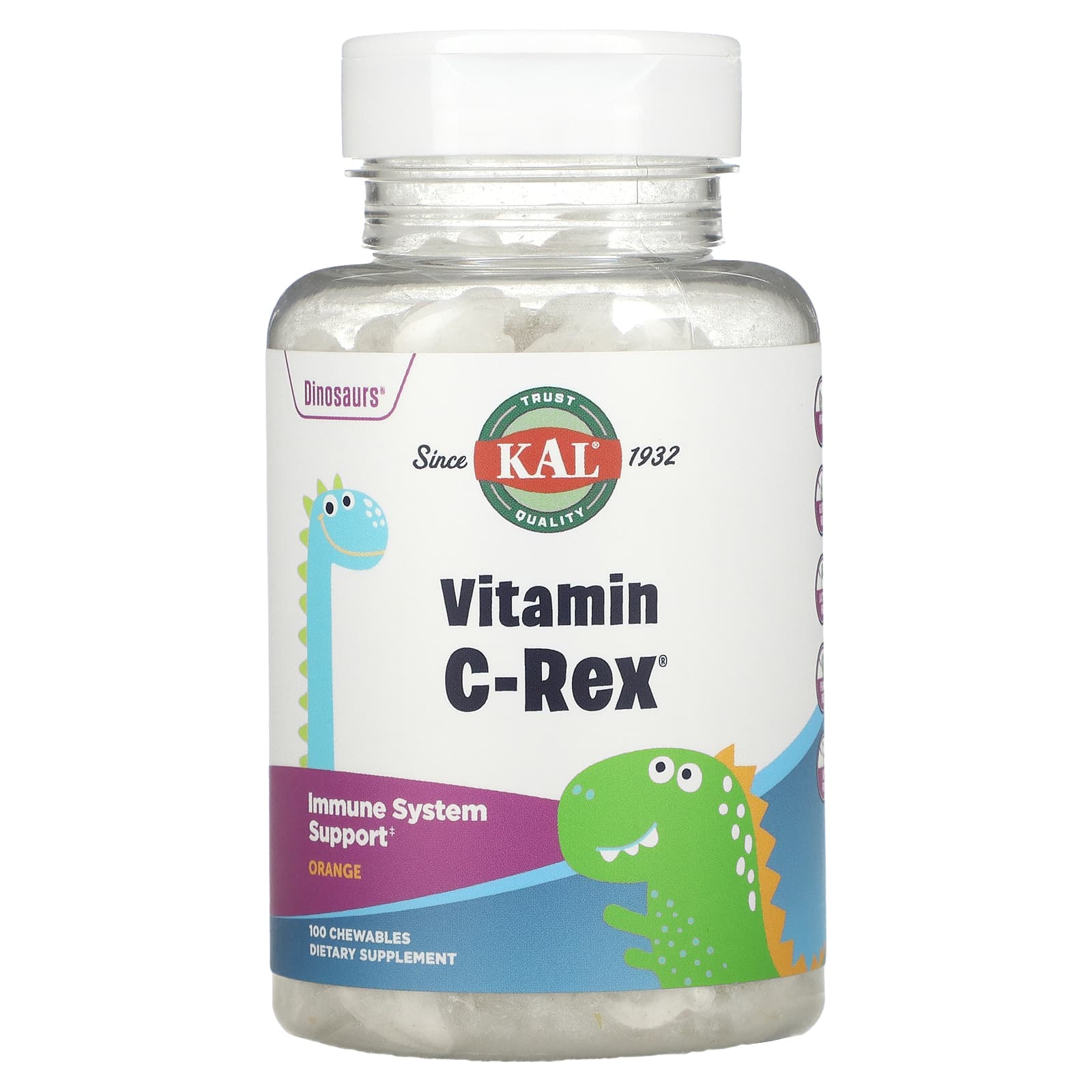 Kal, Vitamin C-RexOrange 100mg, 100 Chewables UPC 021245564102 | HiLife Vitamins