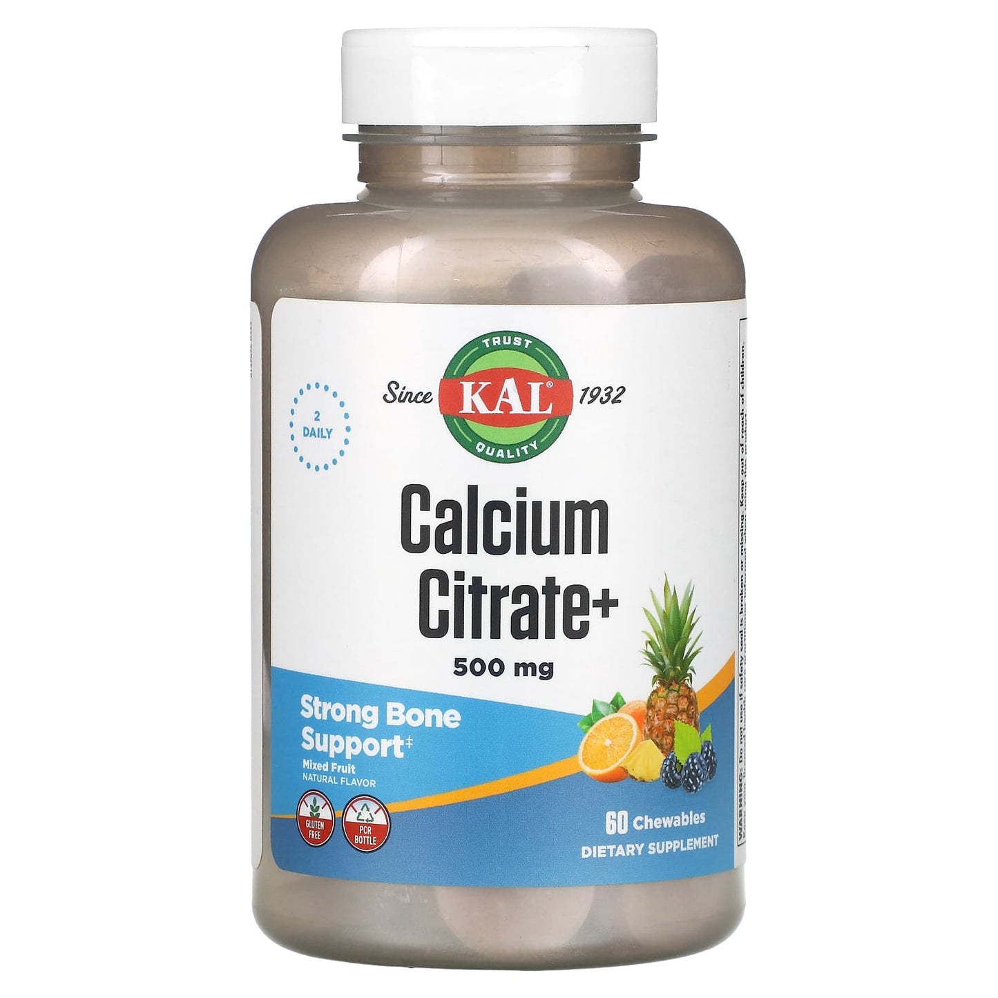 Kal, Cal Citrate+ Mixed Fruit 500mg, 60 Chewables UPC 021245572008 | HiLife Vitamins
