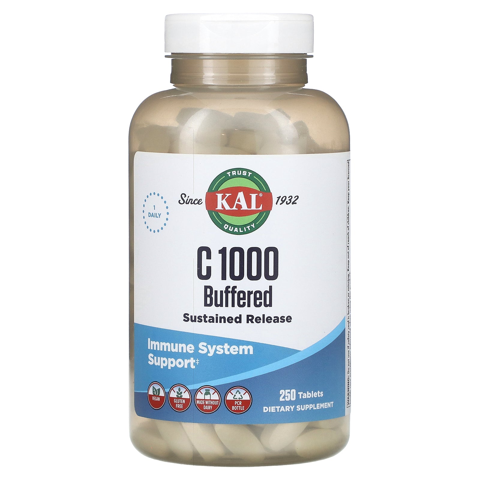 Kal, C 1000 Sustained Release, Buffered, 250 Tablets UPC 021245576808 | HiLife Vitamins