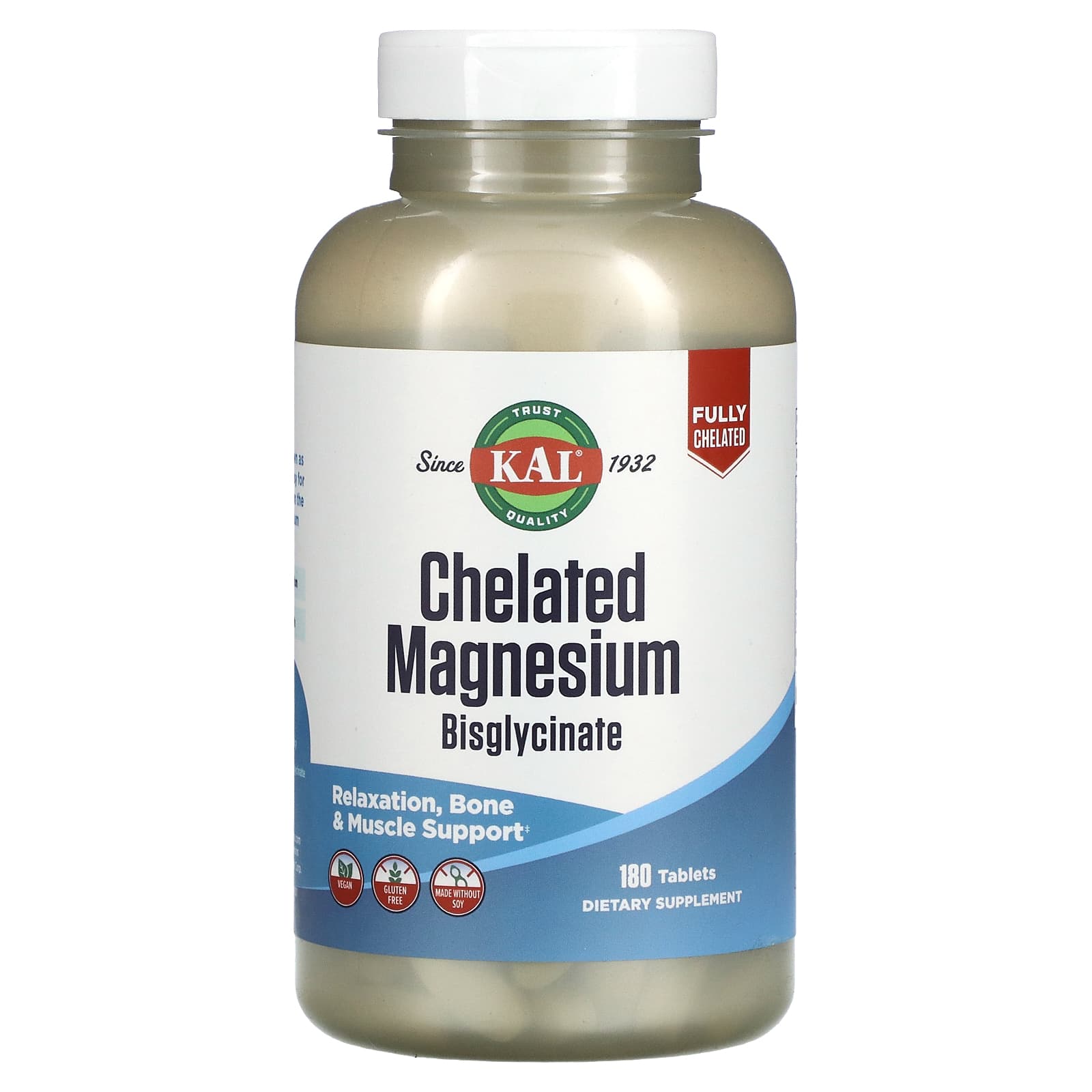 Kal, Chelated Magnesium Bisglycinate, 180 Tablets UPC 021245586463 | HiLife Vitamins