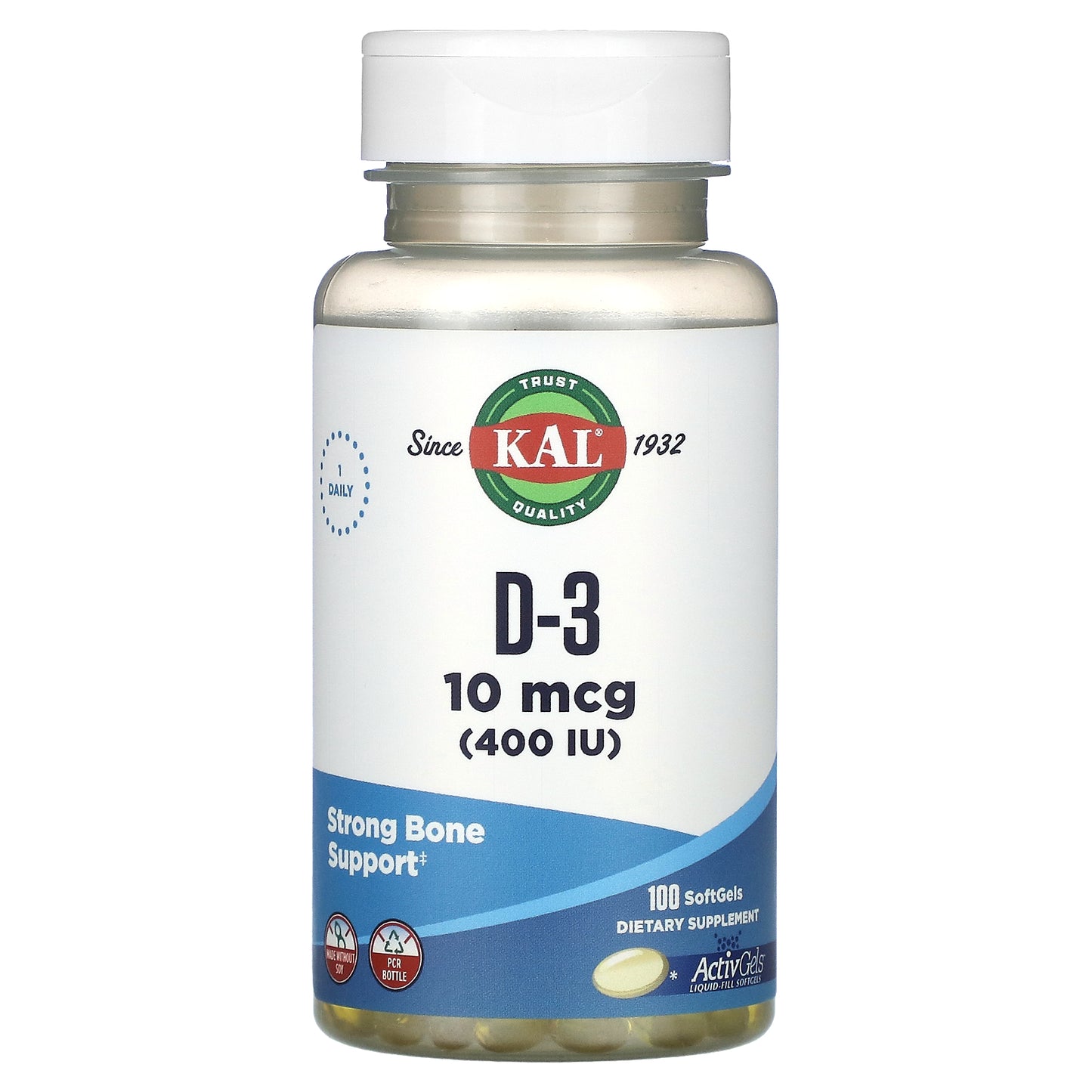 Kal, D-3, 10 mcg (400 IU), 100 Softgels UPC 021245600008 | HiLife Vitamins