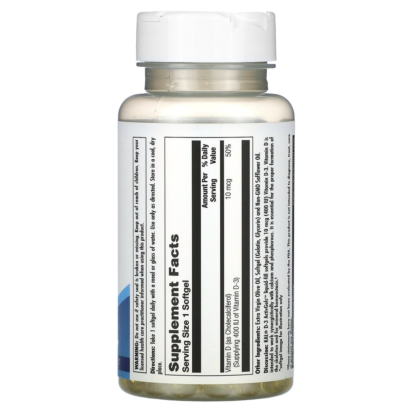 Kal, D-3, 10 mcg (400 IU), 100 Softgels UPC 021245600008 | HiLife Vitamins