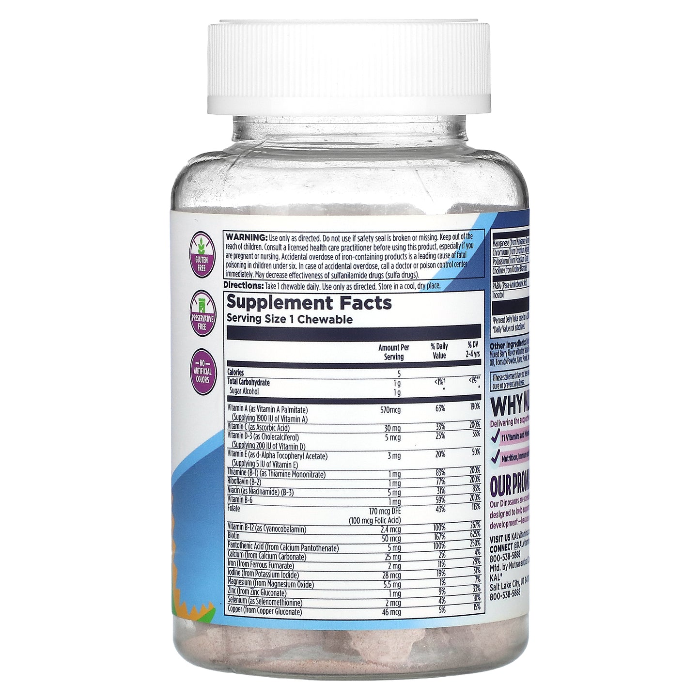 Kal, MultiSaurus, Mixed Berry, 60 Chewables UPC 021245602064 | HiLife Vitamins