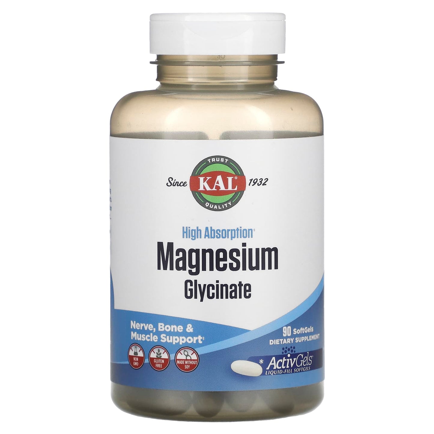 Kal, High Absorption Magnesium Glycinate, 90 Softgels - 021245618799 ...