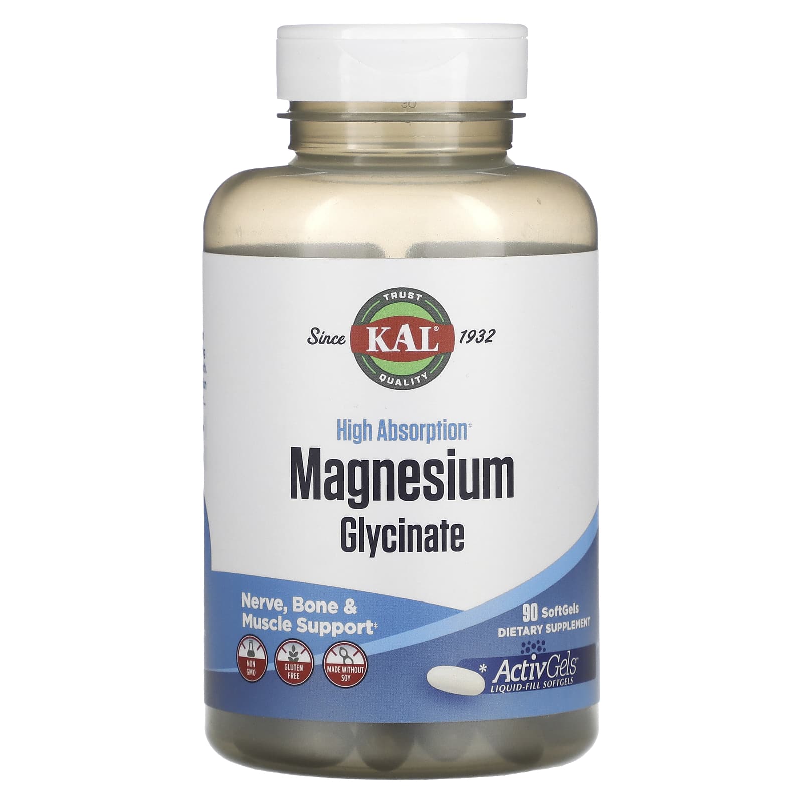 Kal, High Absorption Magnesium Glycinate, 90 Softgels UPC 021245618799 | HiLife Vitamins