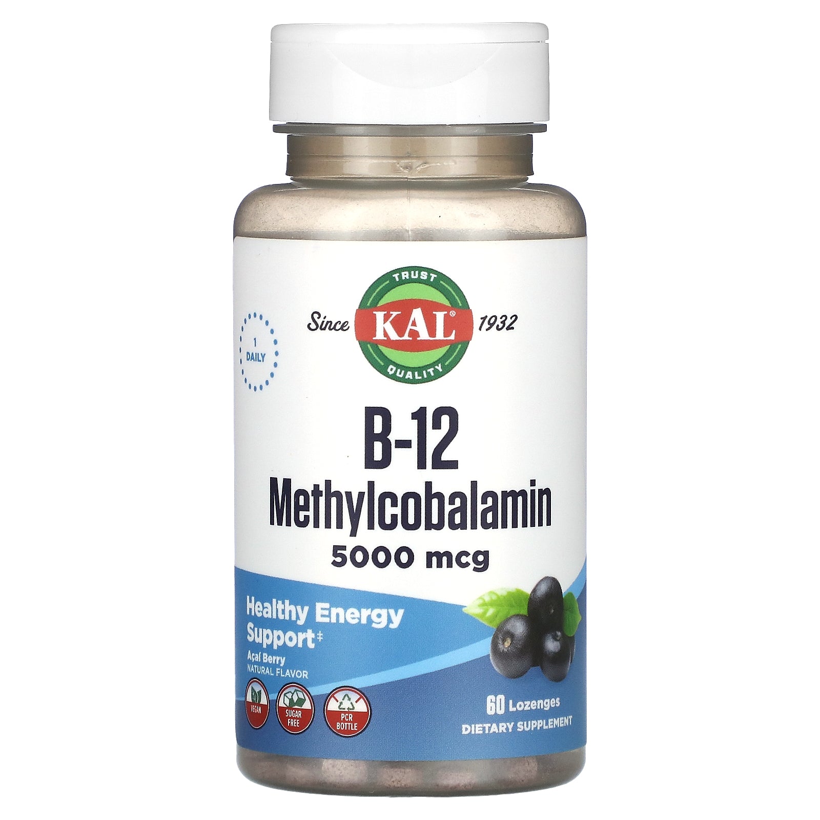 Kal, B-12 Methylcobalamin, Acai Berry, 5,000 mcg, 60 Lozenges UPC 021245619734 | HiLife Vitamins