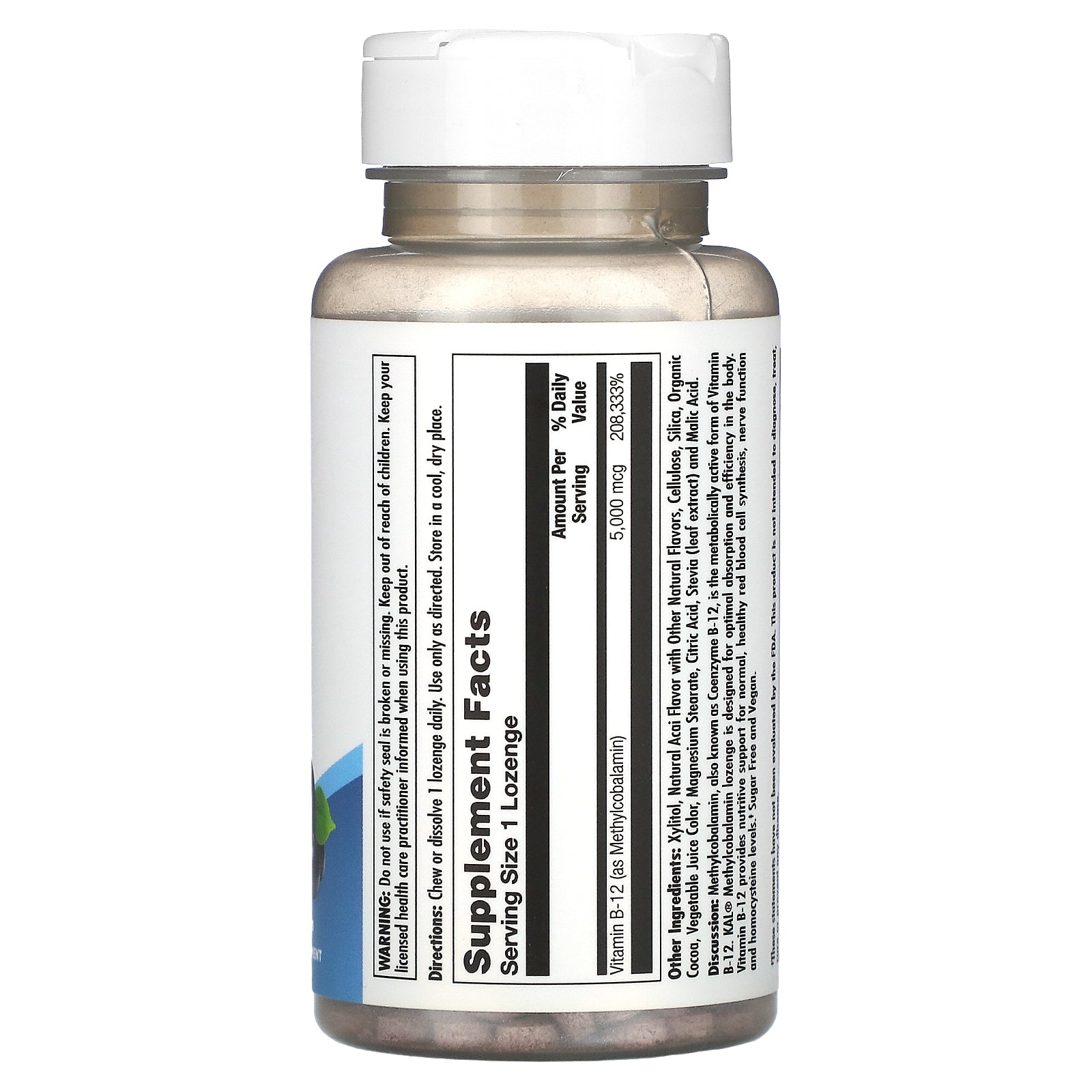 Kal, B-12 Methylcobalamin, Acai Berry, 5,000 mcg, 60 Lozenges UPC 021245619734 | HiLife Vitamins