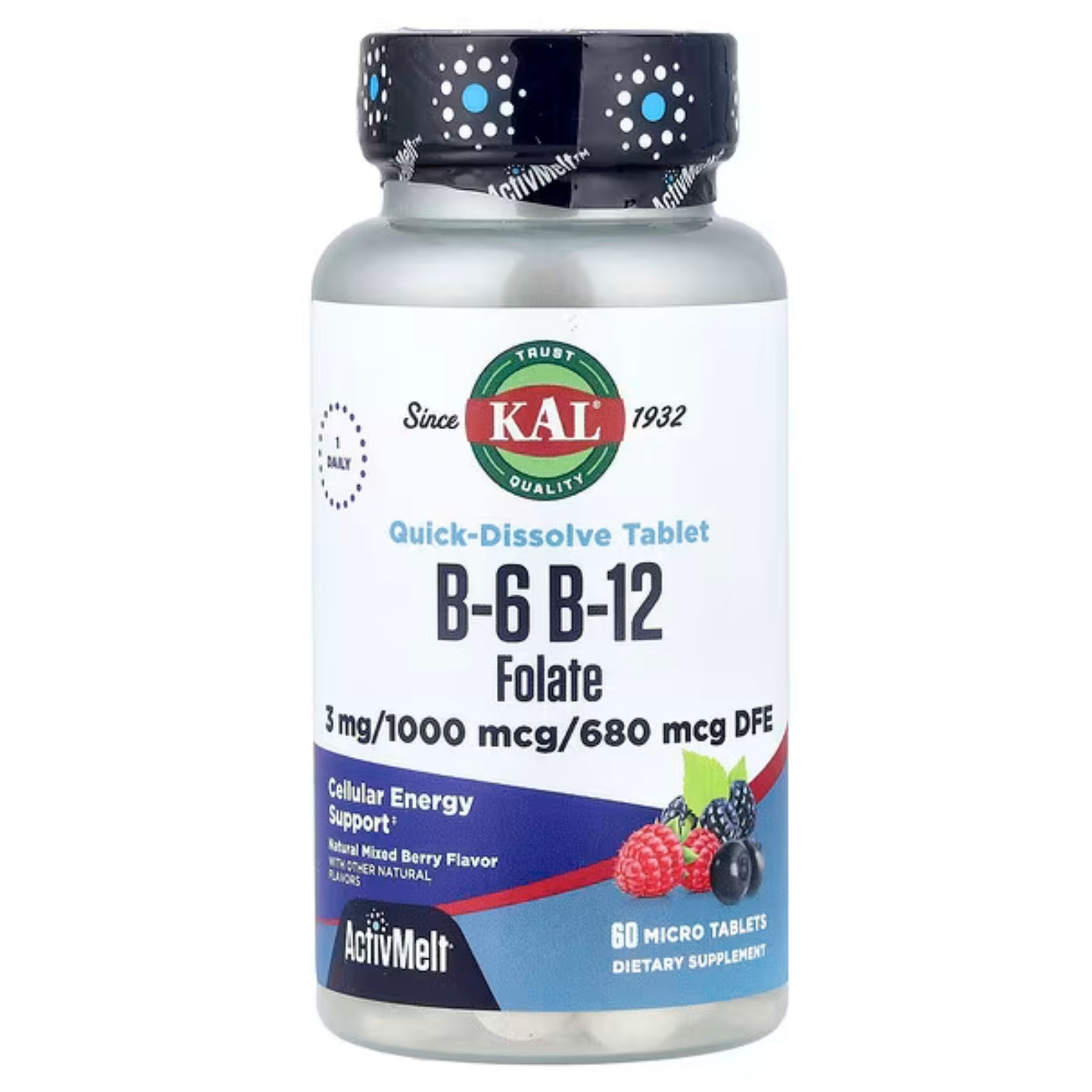 Kal, B-6 B-12 Folic Acid Activmelt, 60 Lozenges UPC 021245651857 | Hilife Vitamins