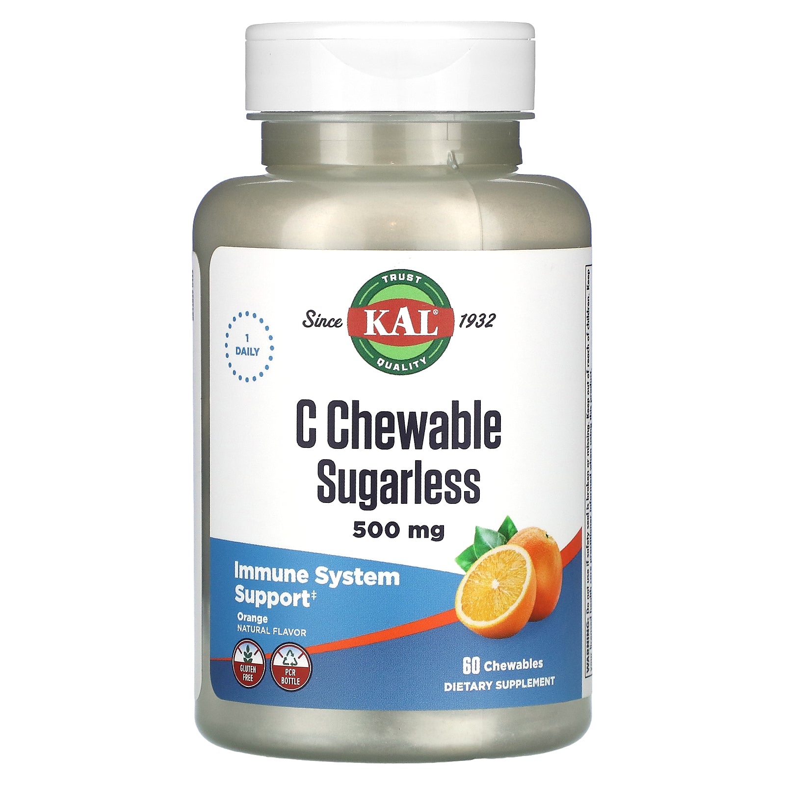 Kal, C Chewable Sugarless, Orange, 500 mg, 60 Chewables UPC 021245671978 | HiLife Vitamins