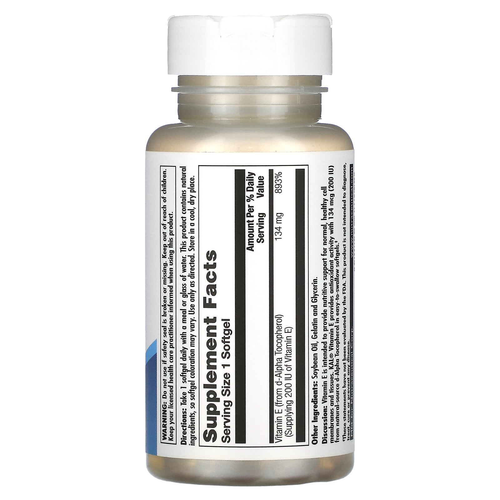 Kal, Vitamin E, 134 mg (200 IU), 90 Softgels UPC 021245687092 | HiLife Vitamins
