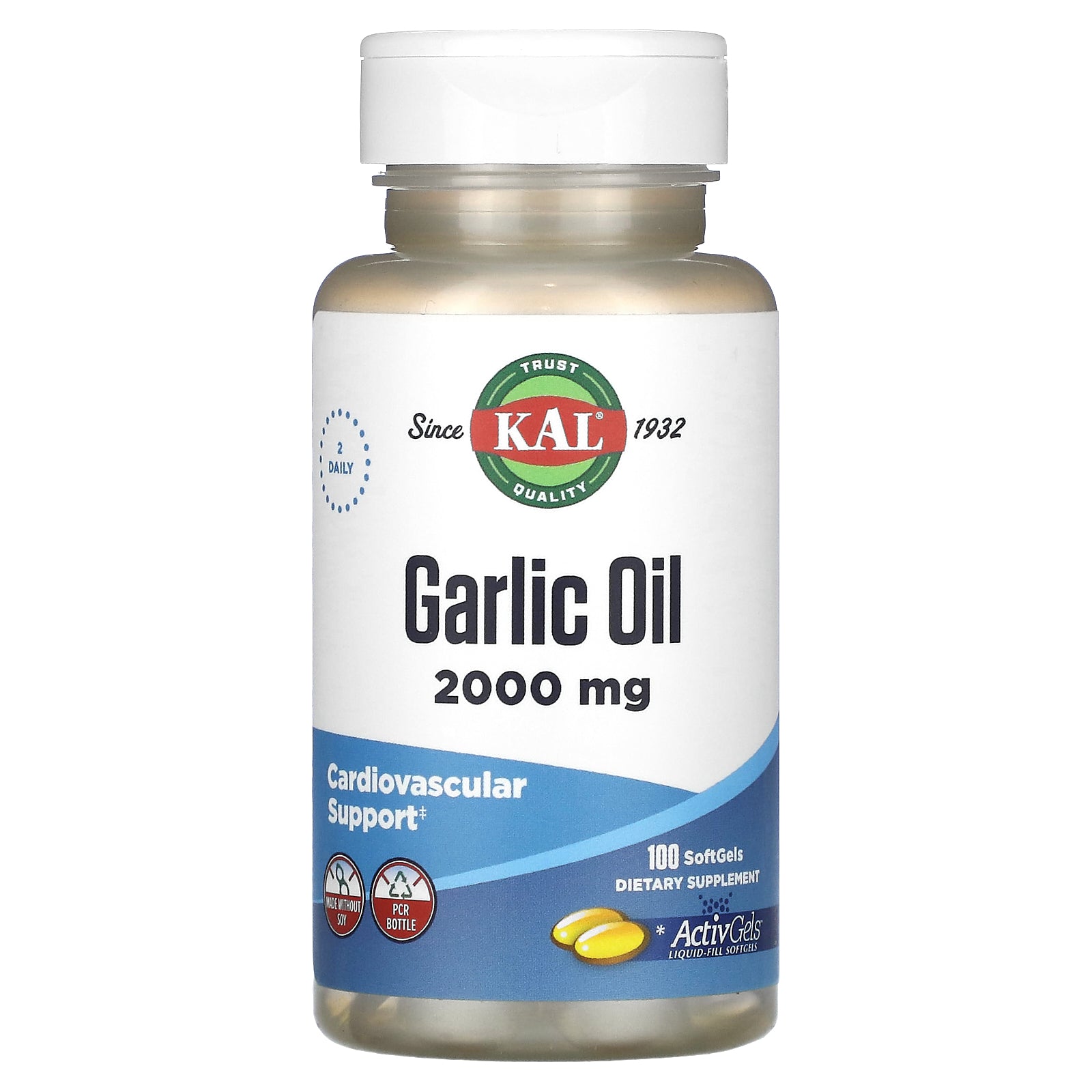 Kal, Garlic Oil, 1,000 mg, 100 Softgels UPC 021245702368 | HiLife Vitamins